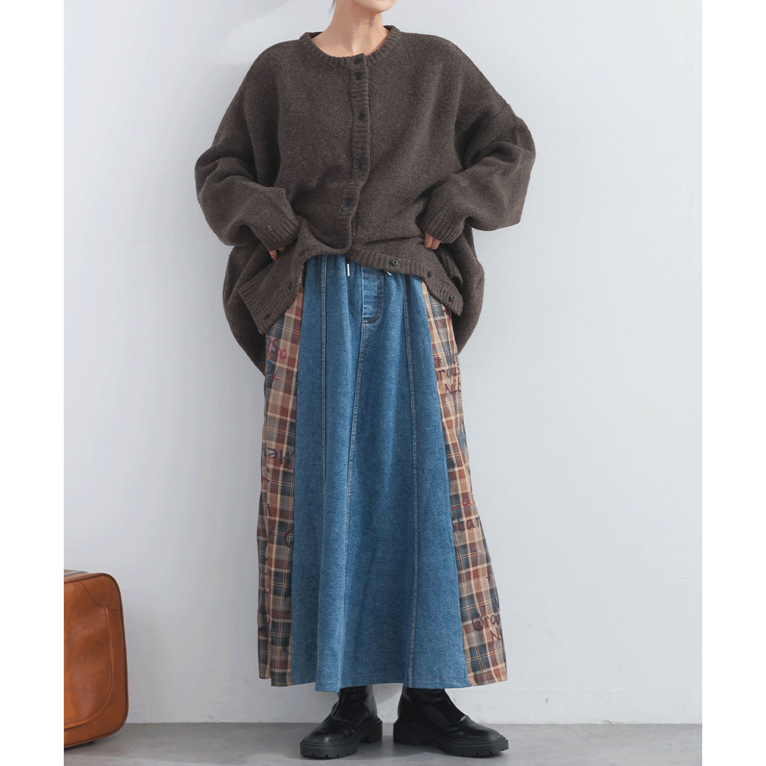 【ETONET限定】iriey デニムXチェック切替スカート - 画像1
