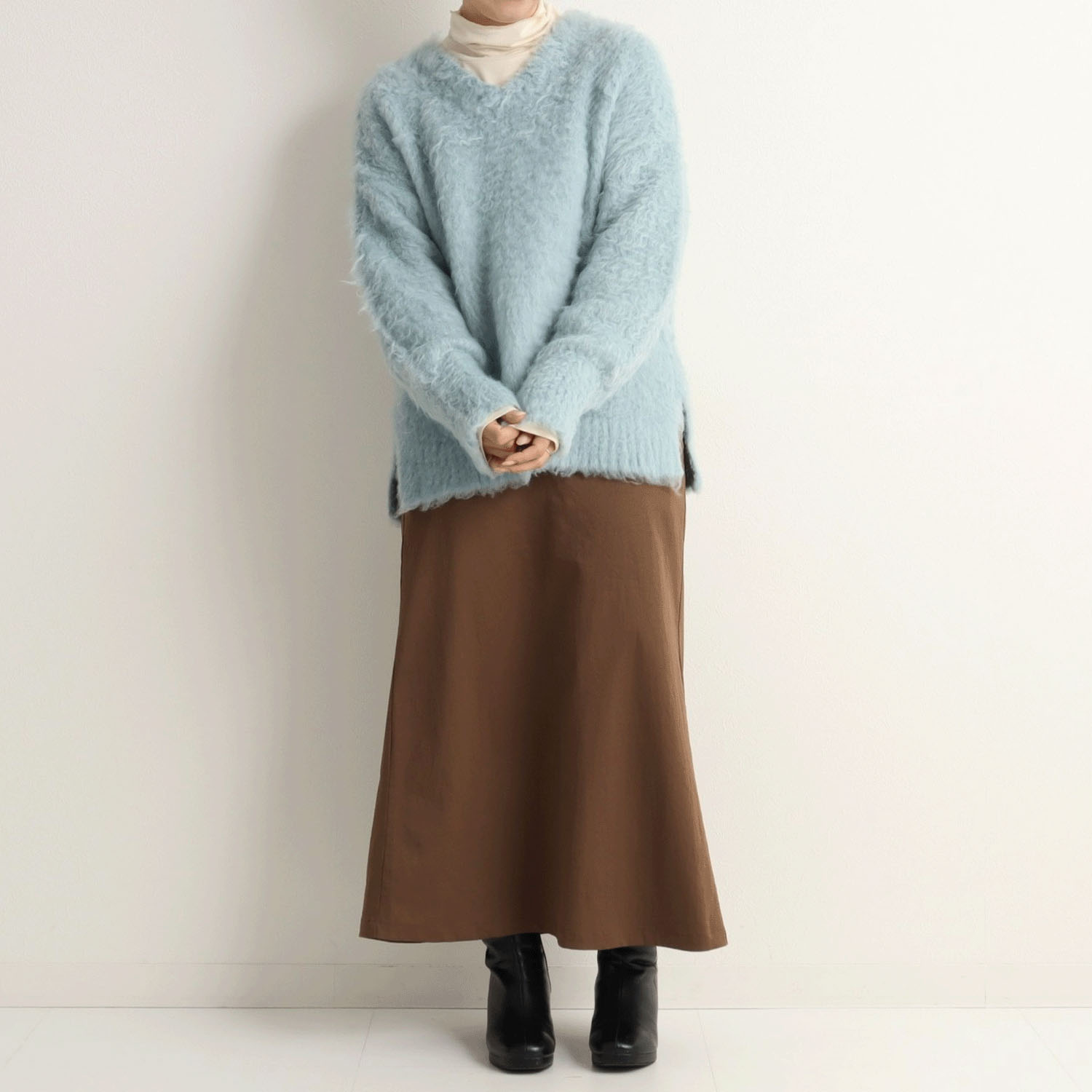 【Inst Live】MAFRAIS ブークレ起毛Vネックプルオーバー - 画像9