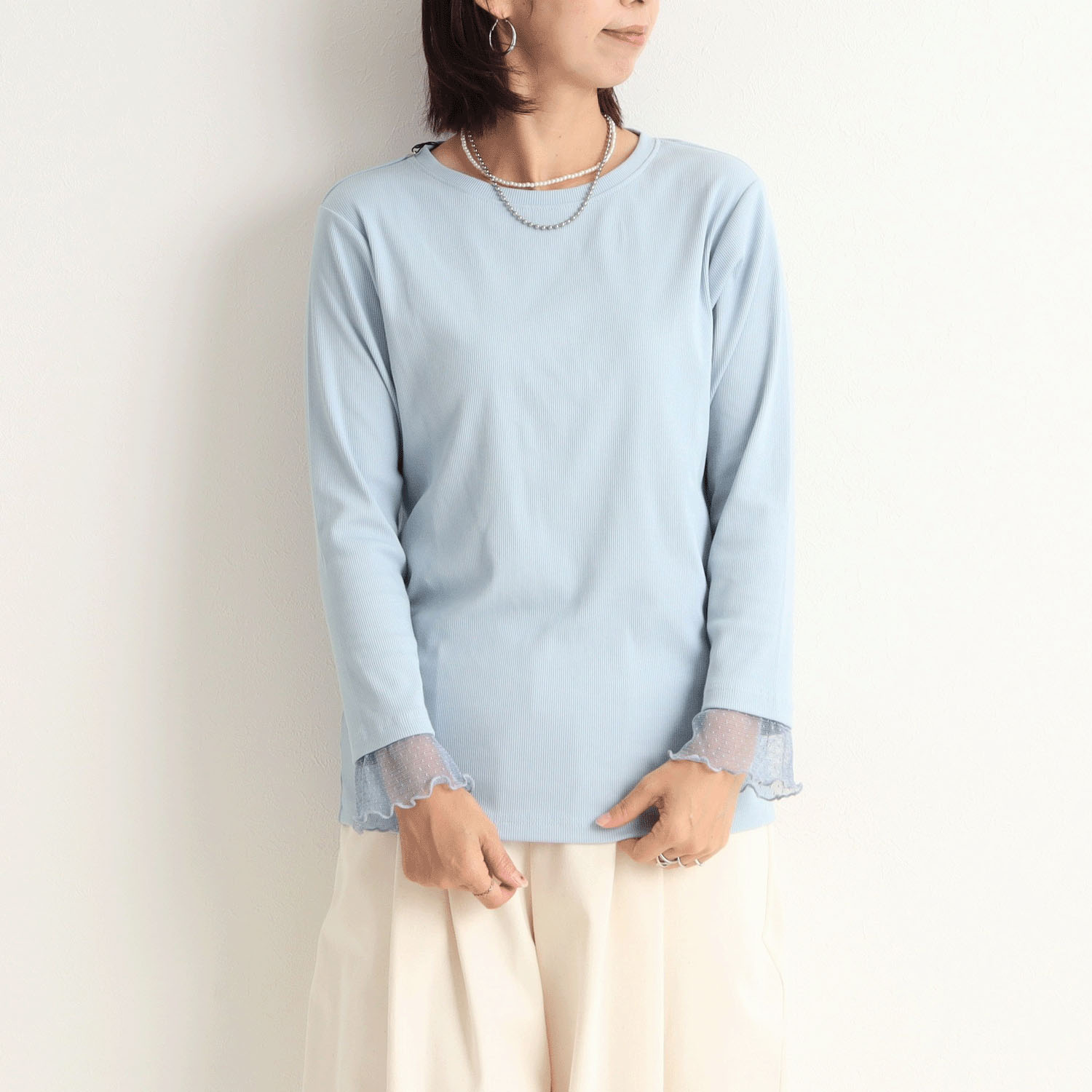 le colis テレコ袖ドットチュールレイヤードプルオーバー - 画像5