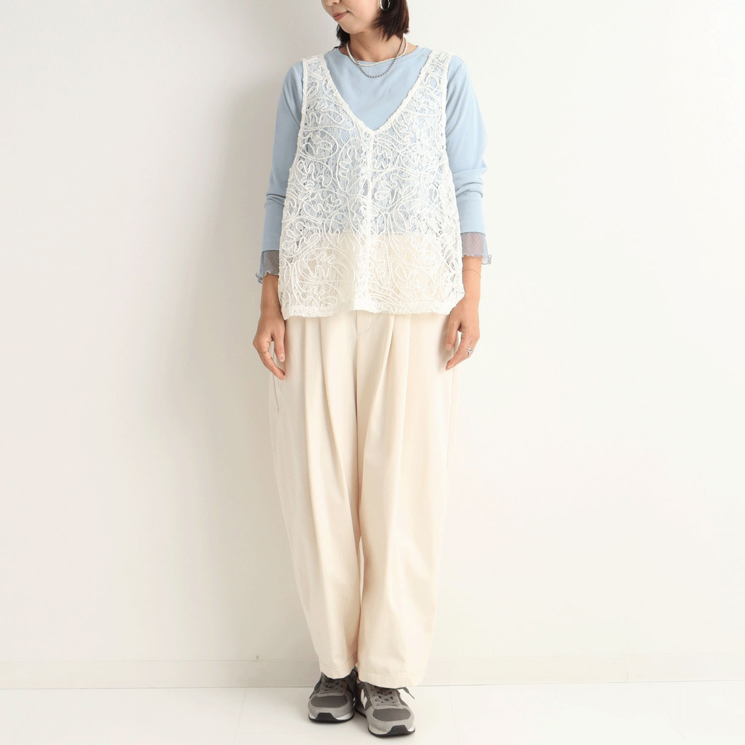 le colis テレコ袖ドットチュールレイヤードプルオーバー - 画像8