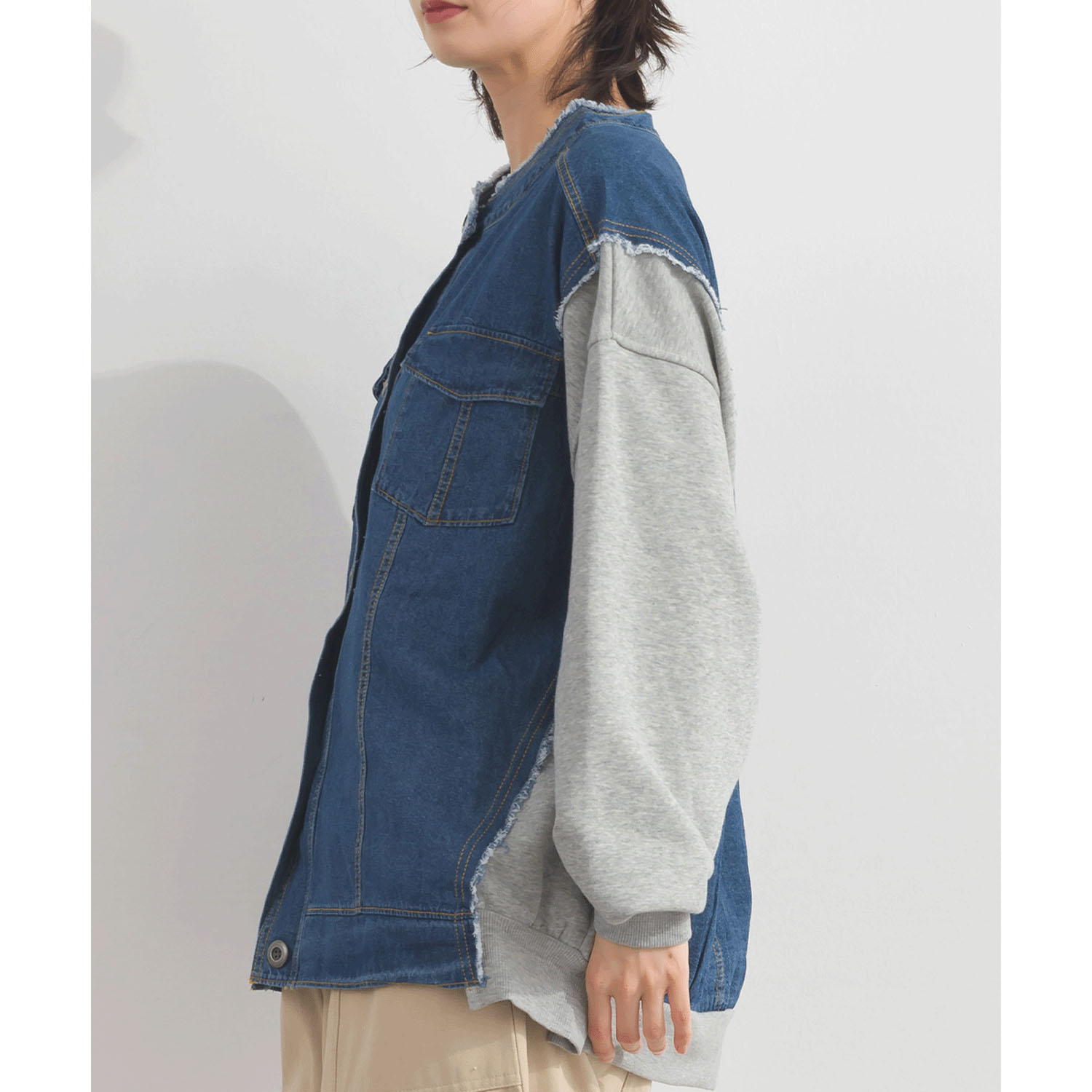 【ETONET限定】 iriey  裏毛Xデニムクル－カーデ - 画像2