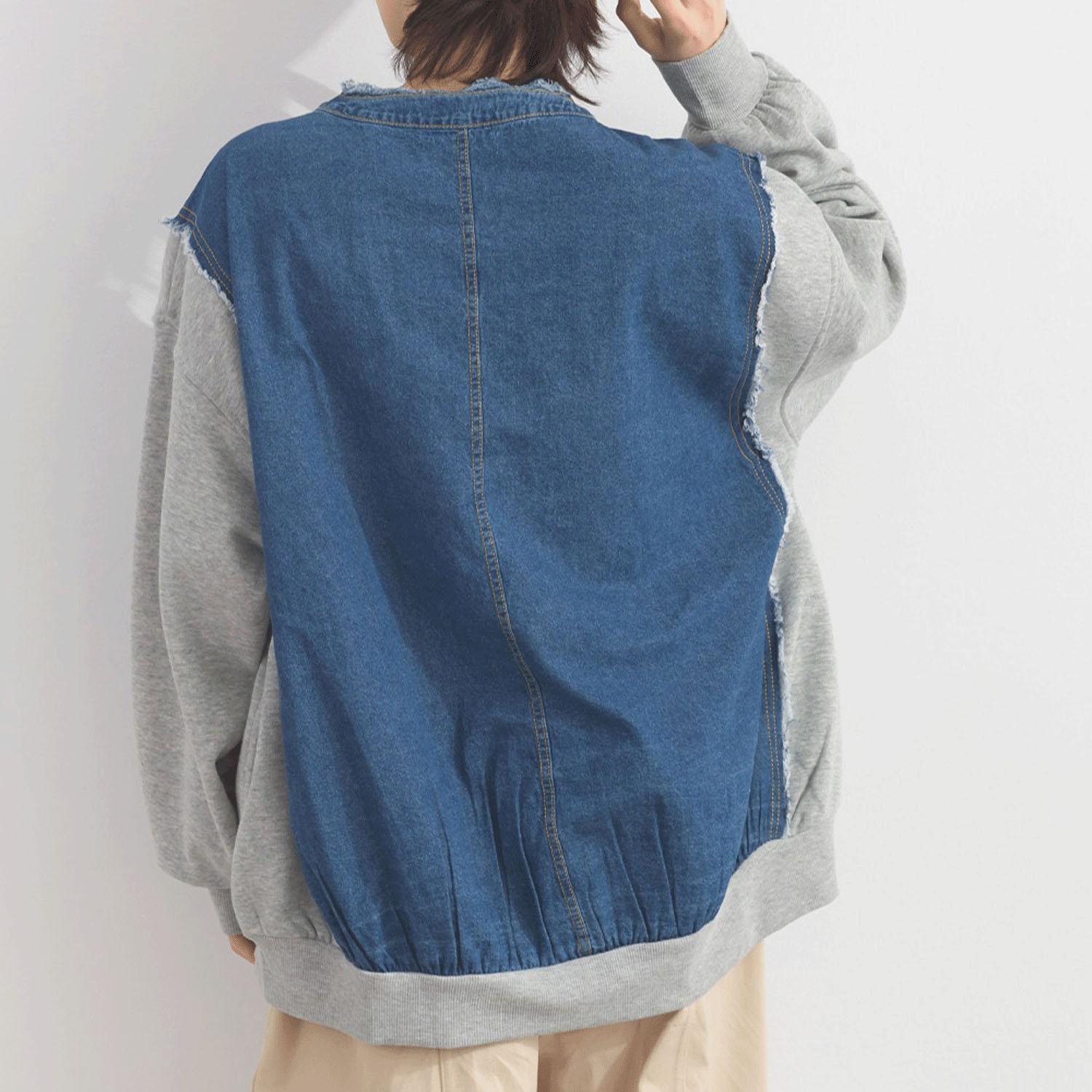 【ETONET限定】 iriey  裏毛Xデニムクル－カーデ - 画像3