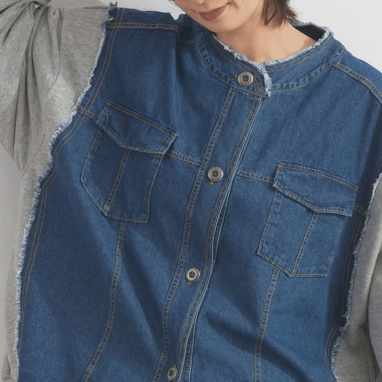 【ETONET限定】 iriey  裏毛Xデニムクル－カーデ - 画像6