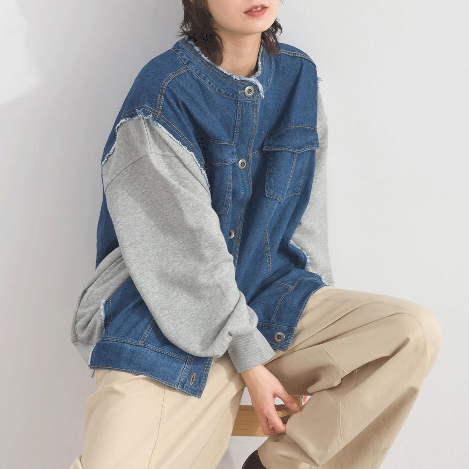 【ETONET限定】 iriey  裏毛Xデニムクル－カーデ - 画像9