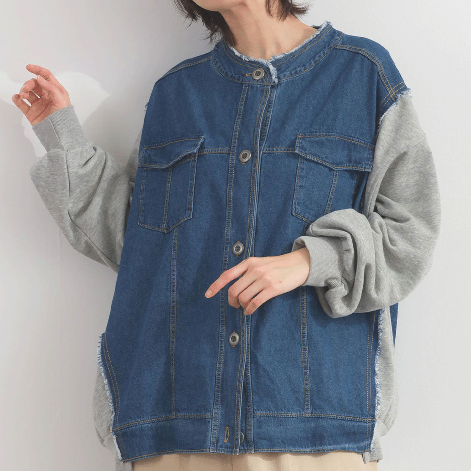 【ETONET限定】 iriey  裏毛Xデニムクル－カーデ - 画像10