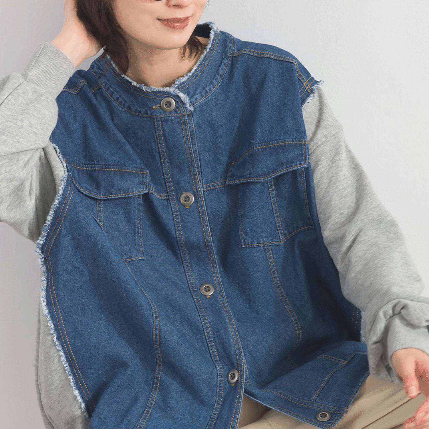 【ETONET限定】 iriey  裏毛Xデニムクル－カーデ - 画像1