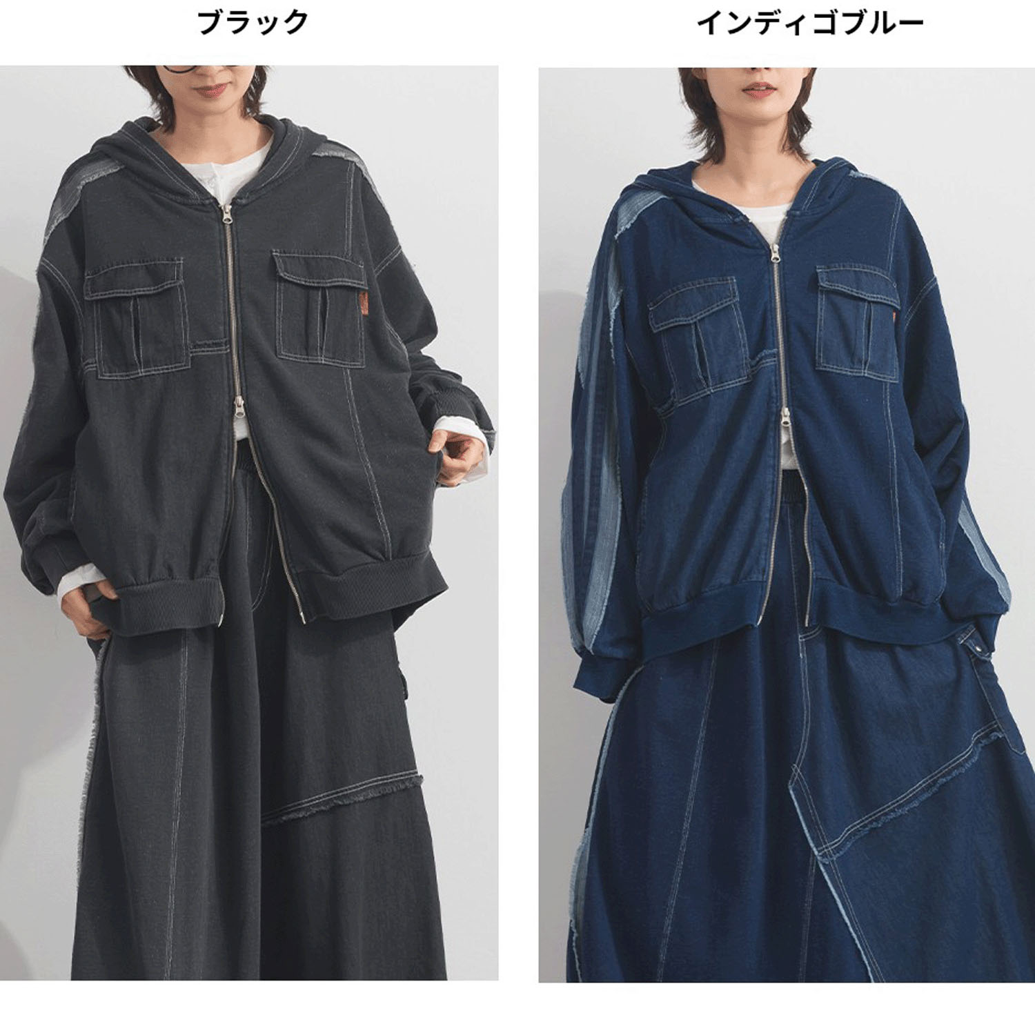 【ETONET限定】 iriey  裏毛インディゴ染めZIPパーカー - 画像2