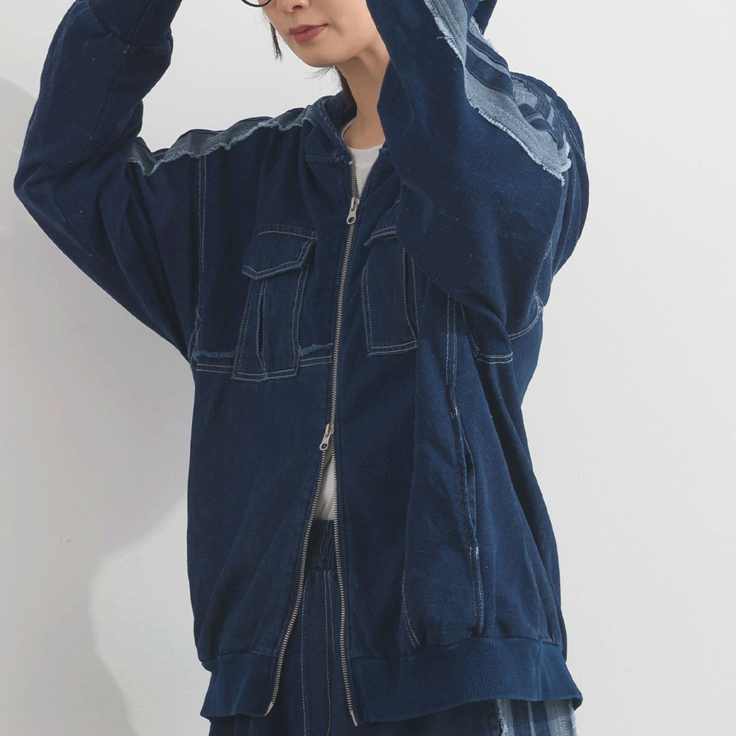 【ETONET限定】 iriey  裏毛インディゴ染めZIPパーカー - 画像13