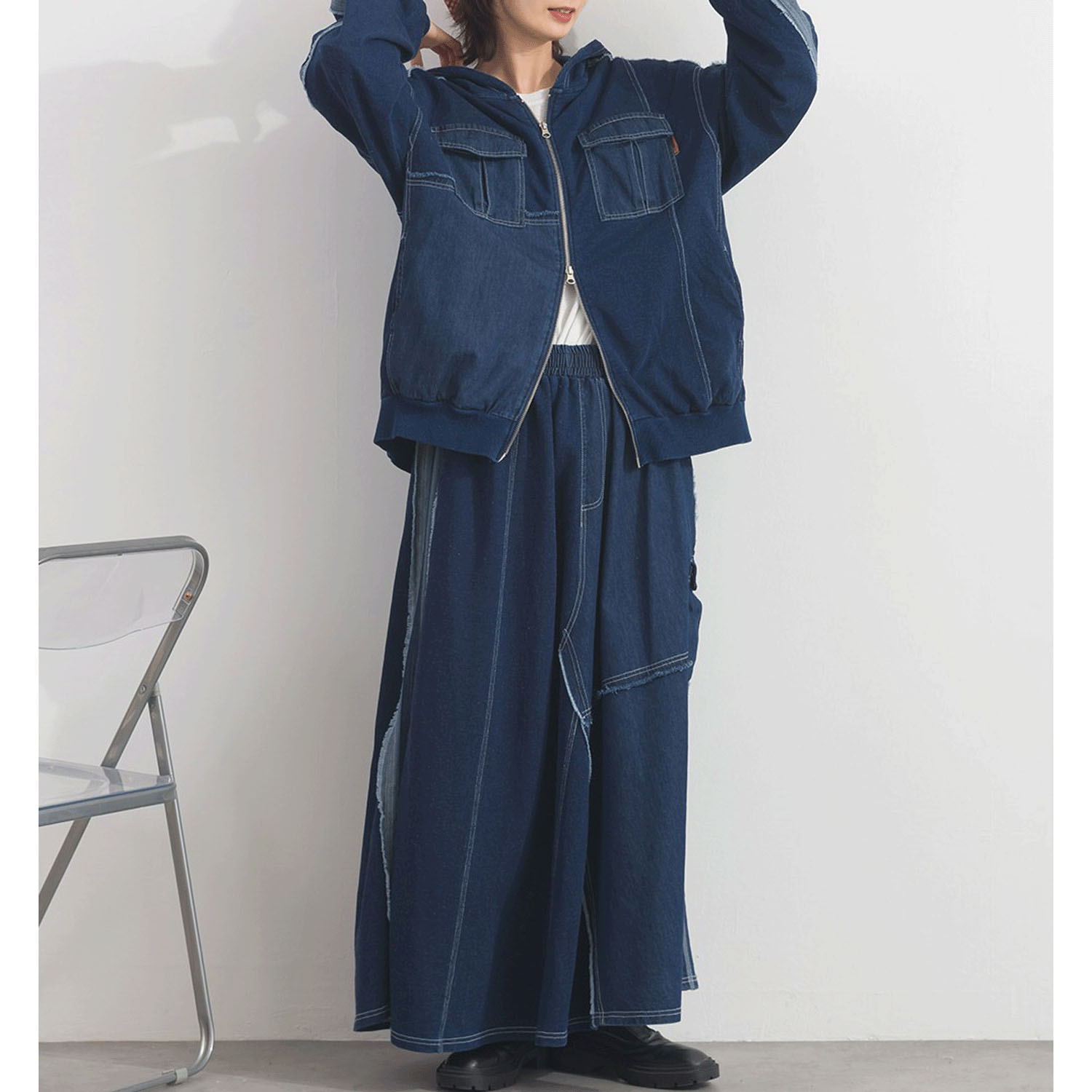 【ETONET限定】 iriey  裏毛インディゴ染めZIPパーカー - 画像19