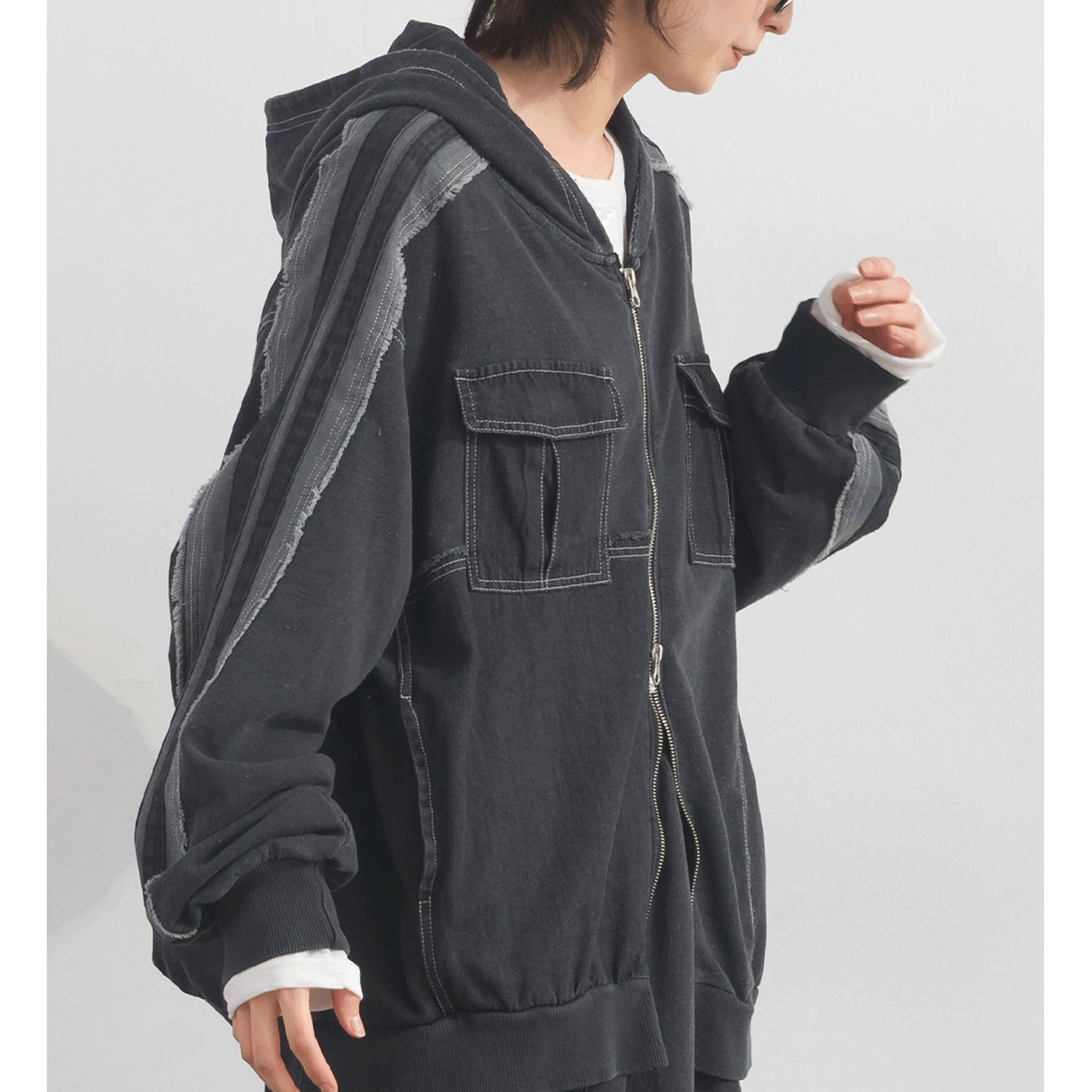 【ETONET限定】 iriey  裏毛インディゴ染めZIPパーカー - 画像6