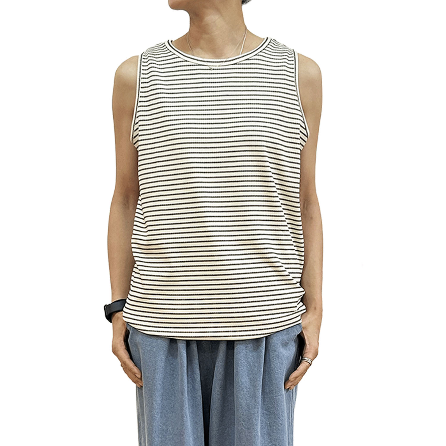 GENTIL 無地＆単色ボーダータンクトップ - 画像1