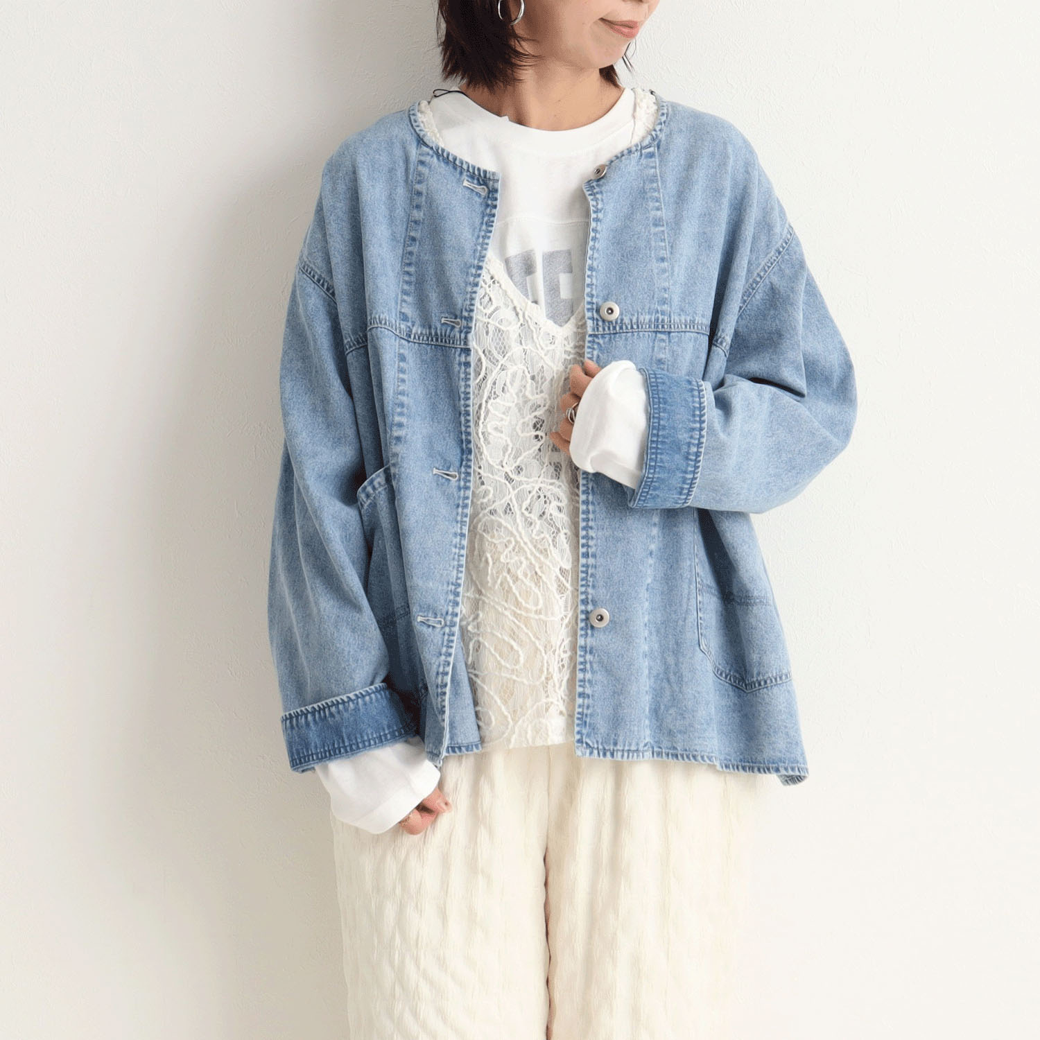 【Insta Live】le colis  6．5ozデニムノーカラージャケット - 画像1