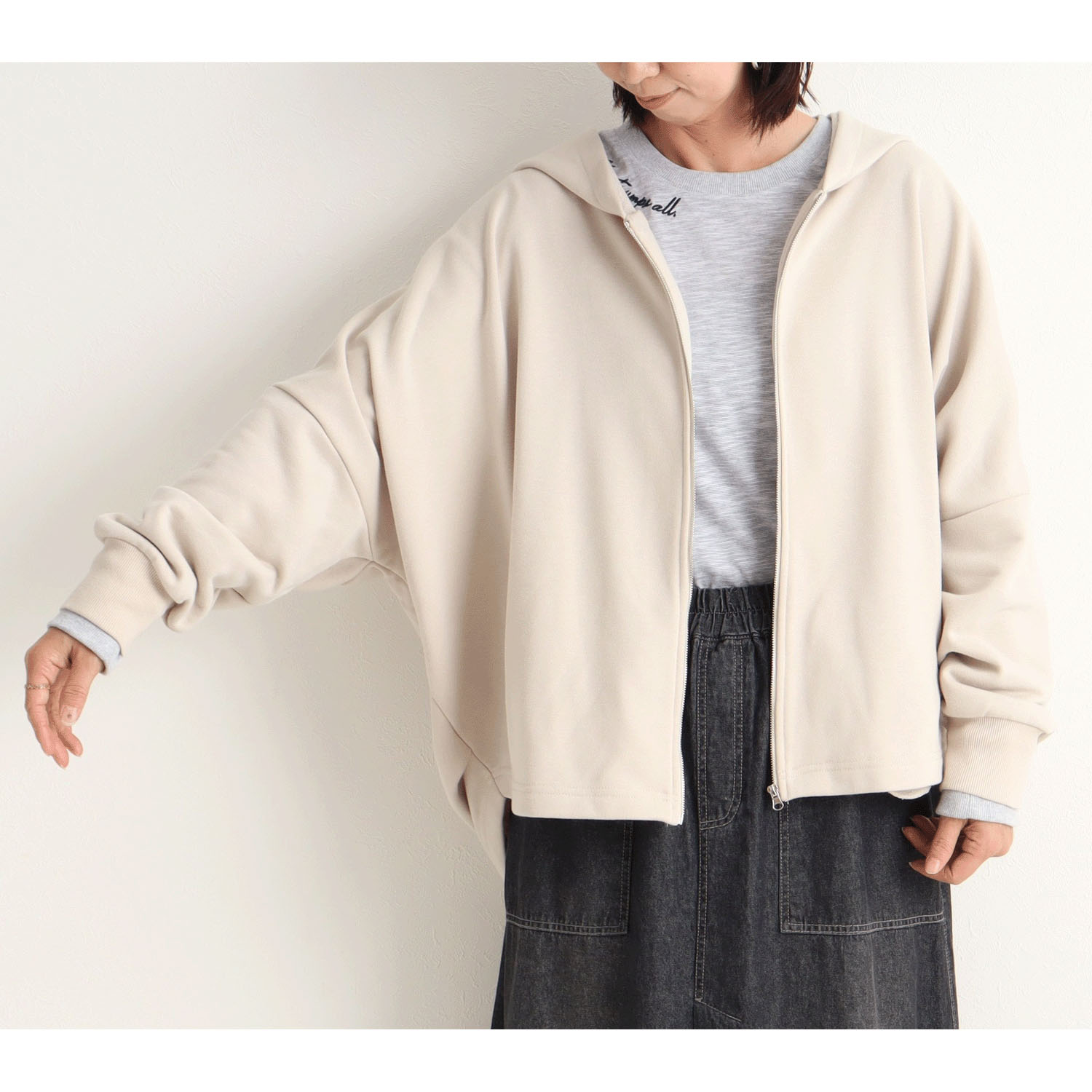 le colis  TC裏毛ドルマンフードZIPパーカー - 画像3