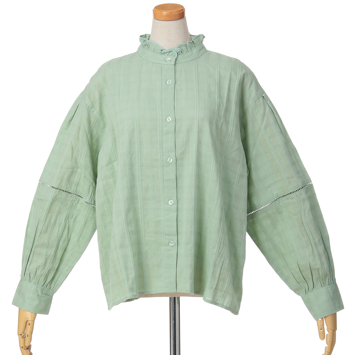 le colis チェックジャガード襟フリルシャツ