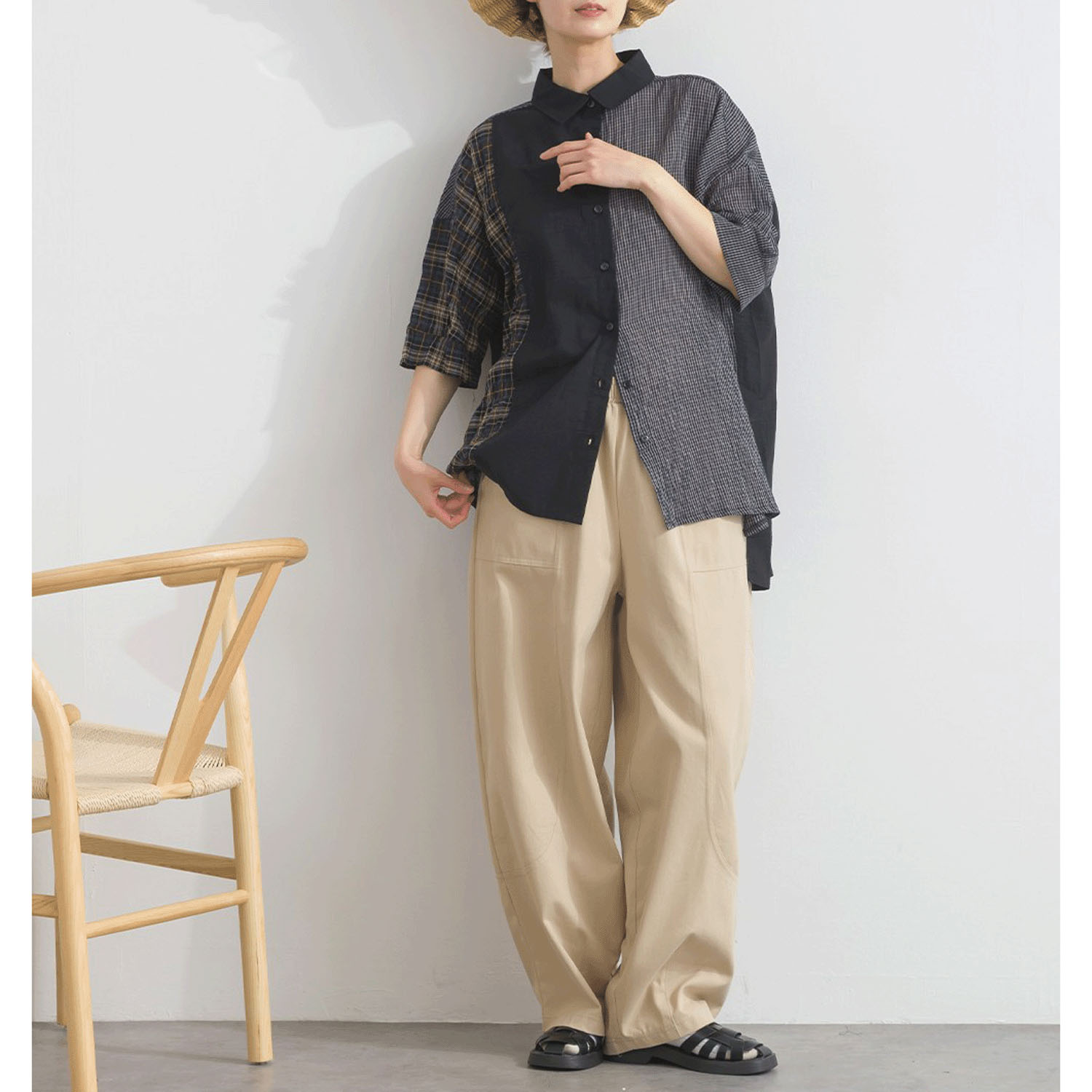 【ETONET限定】 iriey 異素材切替BIGシャツ - 画像17