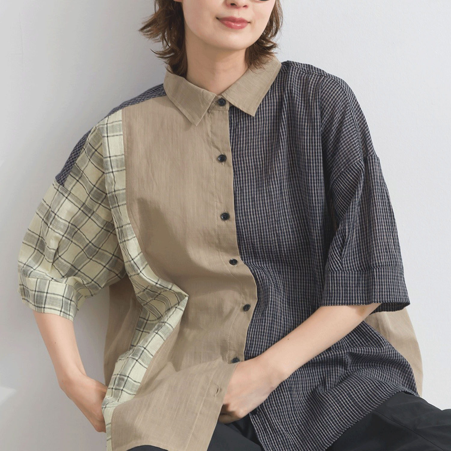 【ETONET限定】 iriey 異素材切替BIGシャツ - 画像3