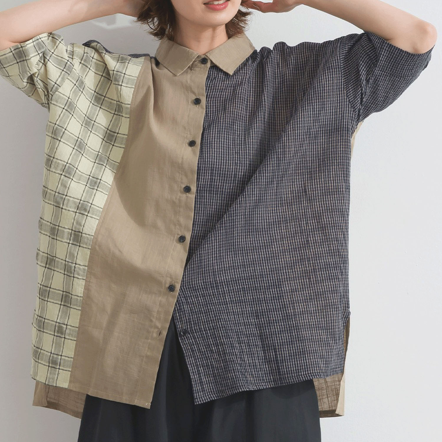 【ETONET限定】 iriey 異素材切替BIGシャツ - 画像4