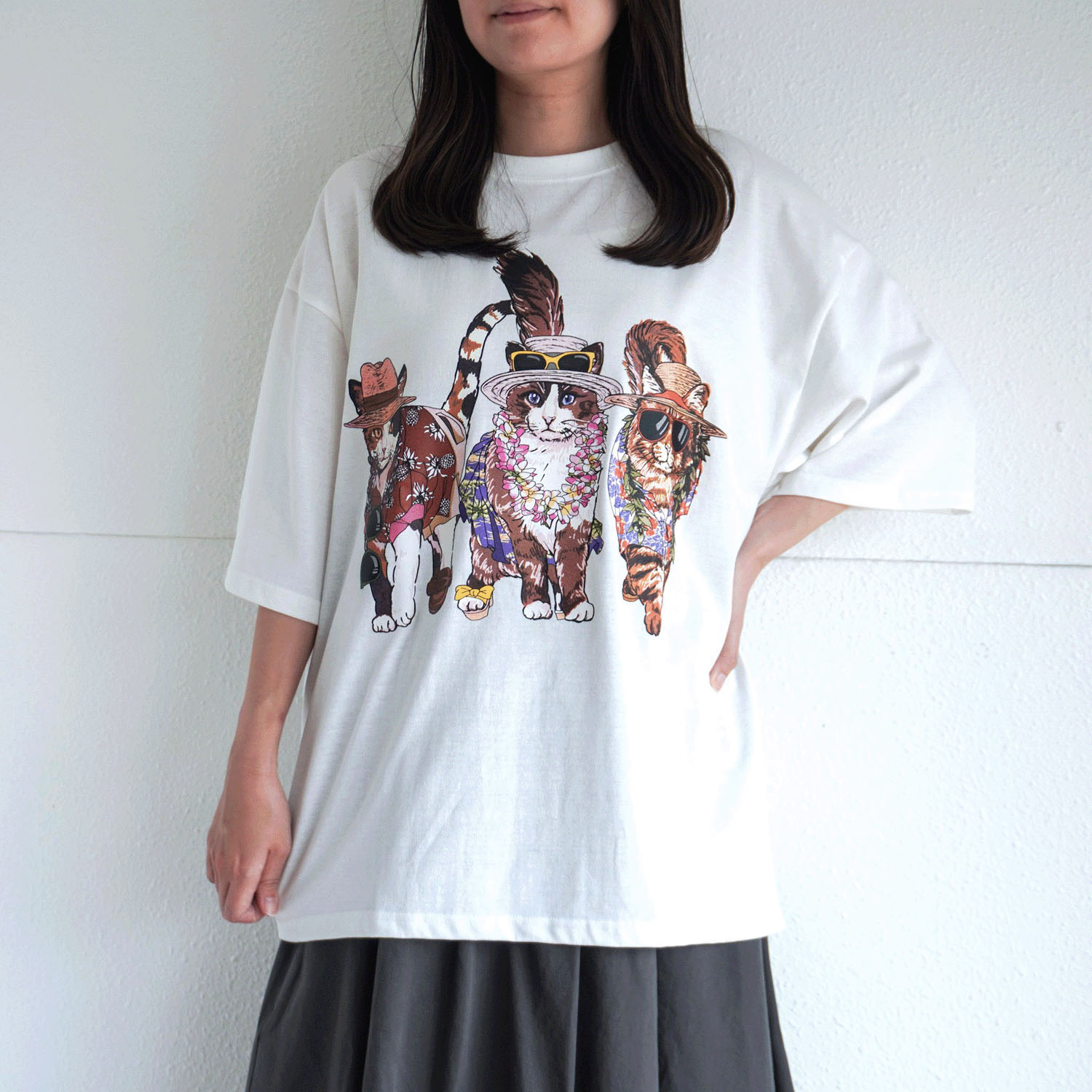 【Insta Live】【ETONET限定】CORISCO Animal Village 前後プリントネコTシャツ リゾート - 画像1