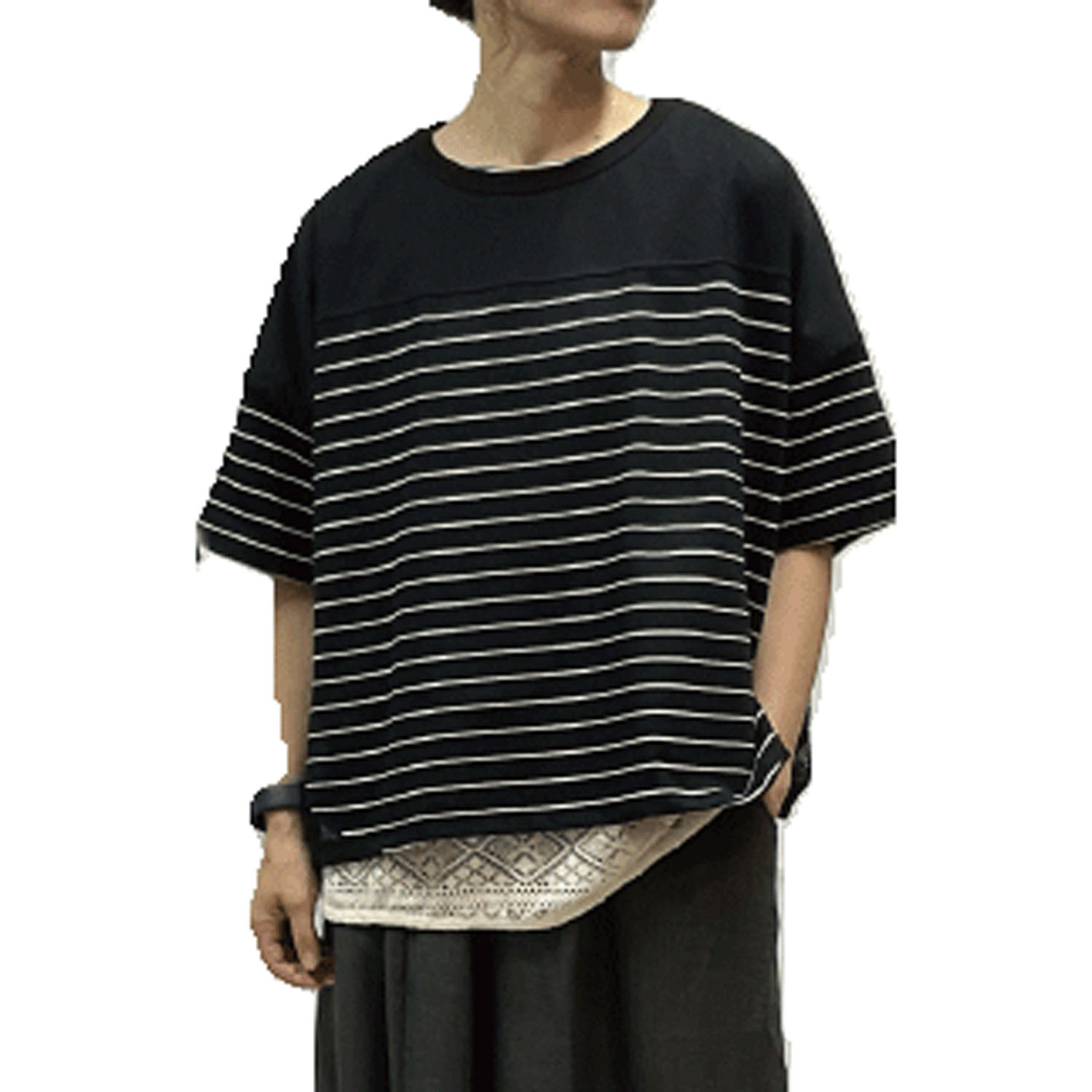 GENTIL スリットメッシュ肩切替ワイドTee - 画像3