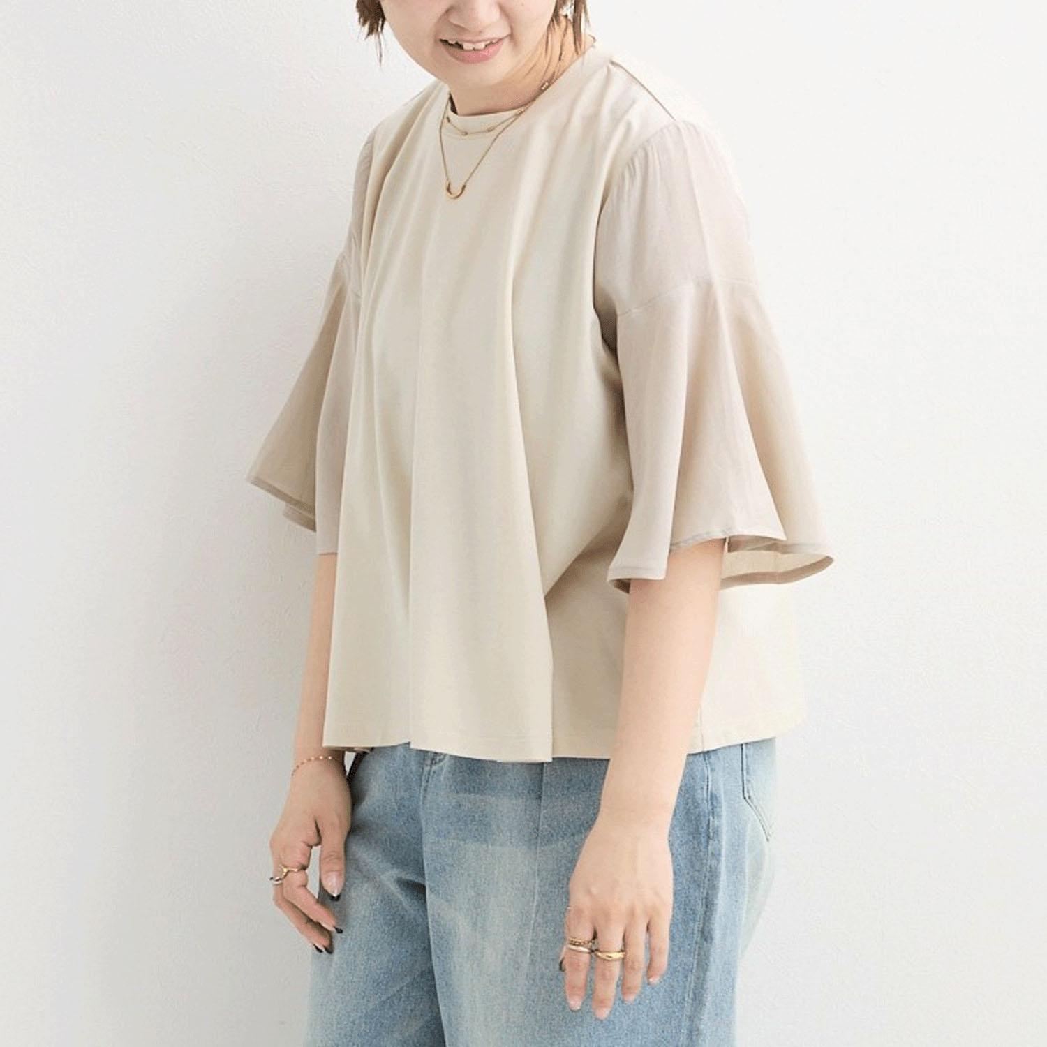 MAFRAIS  シアーコンビフレアースリーブ゛プルオーバー - 画像1