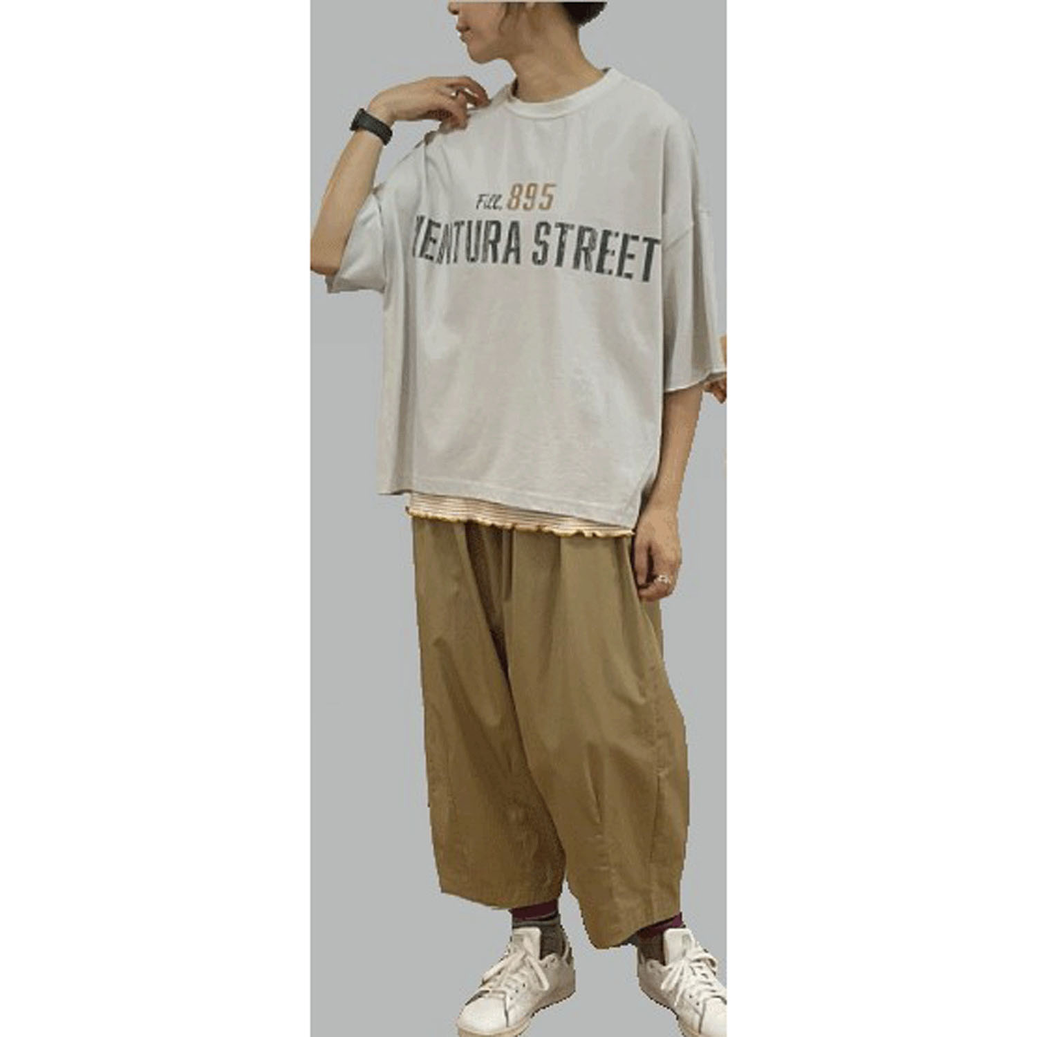 GENTIL ロゴプリントワイドシルエット6分袖プルオーバー