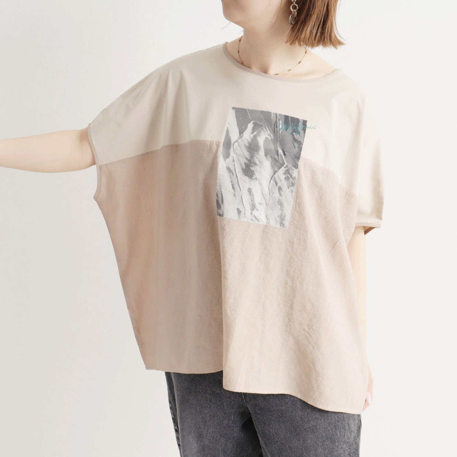 MAFRAIS 異素材MIXドルマンプルオーバー - 画像3