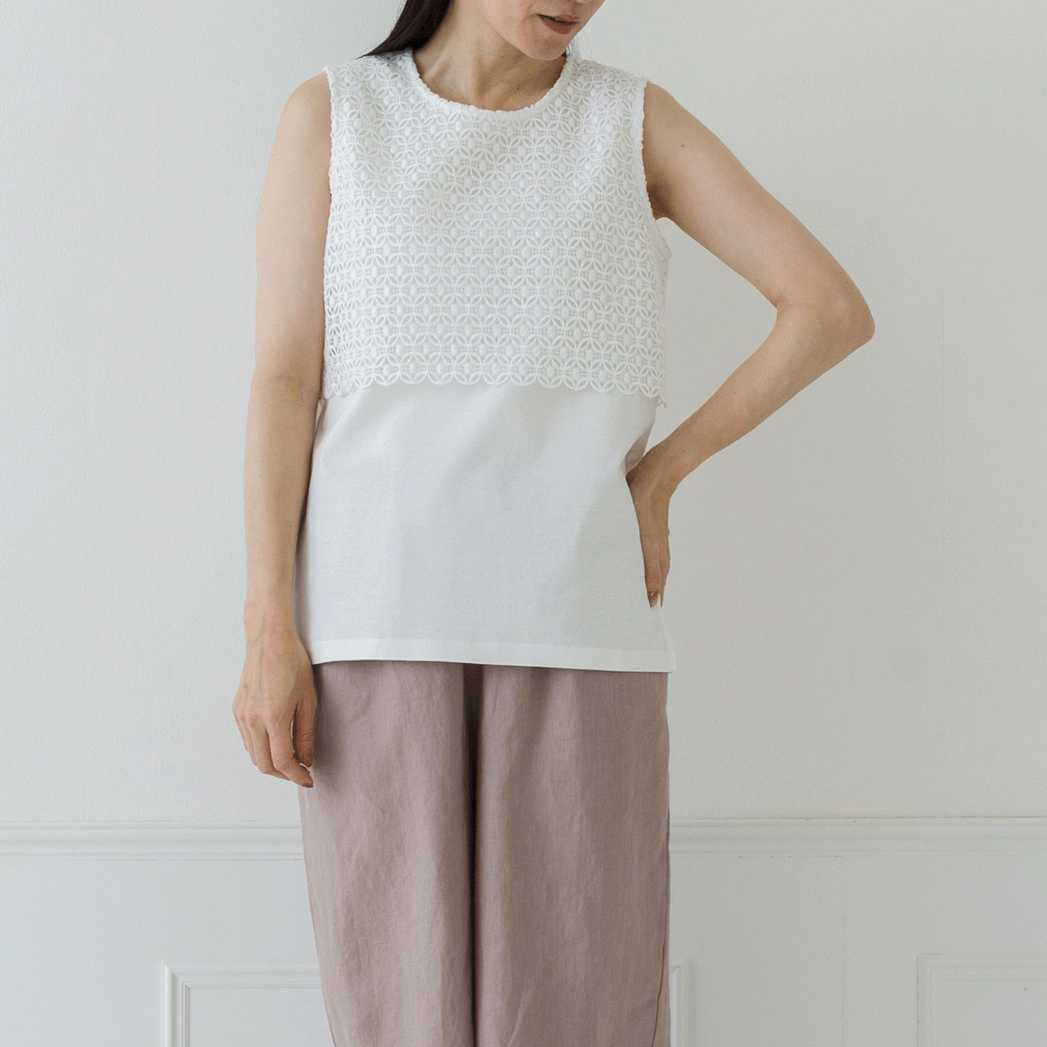 【お取り寄せ】Crea delice 強撚スムースレース使いタンクトップ - 画像2