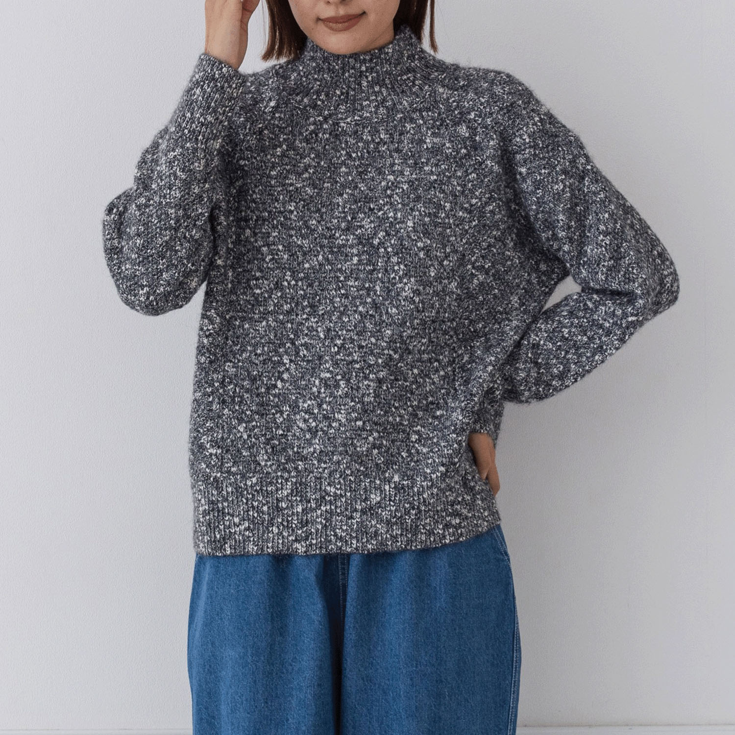 【お取り寄せ】kermu メランジニットカノコ編みハイネックセーター - 画像2