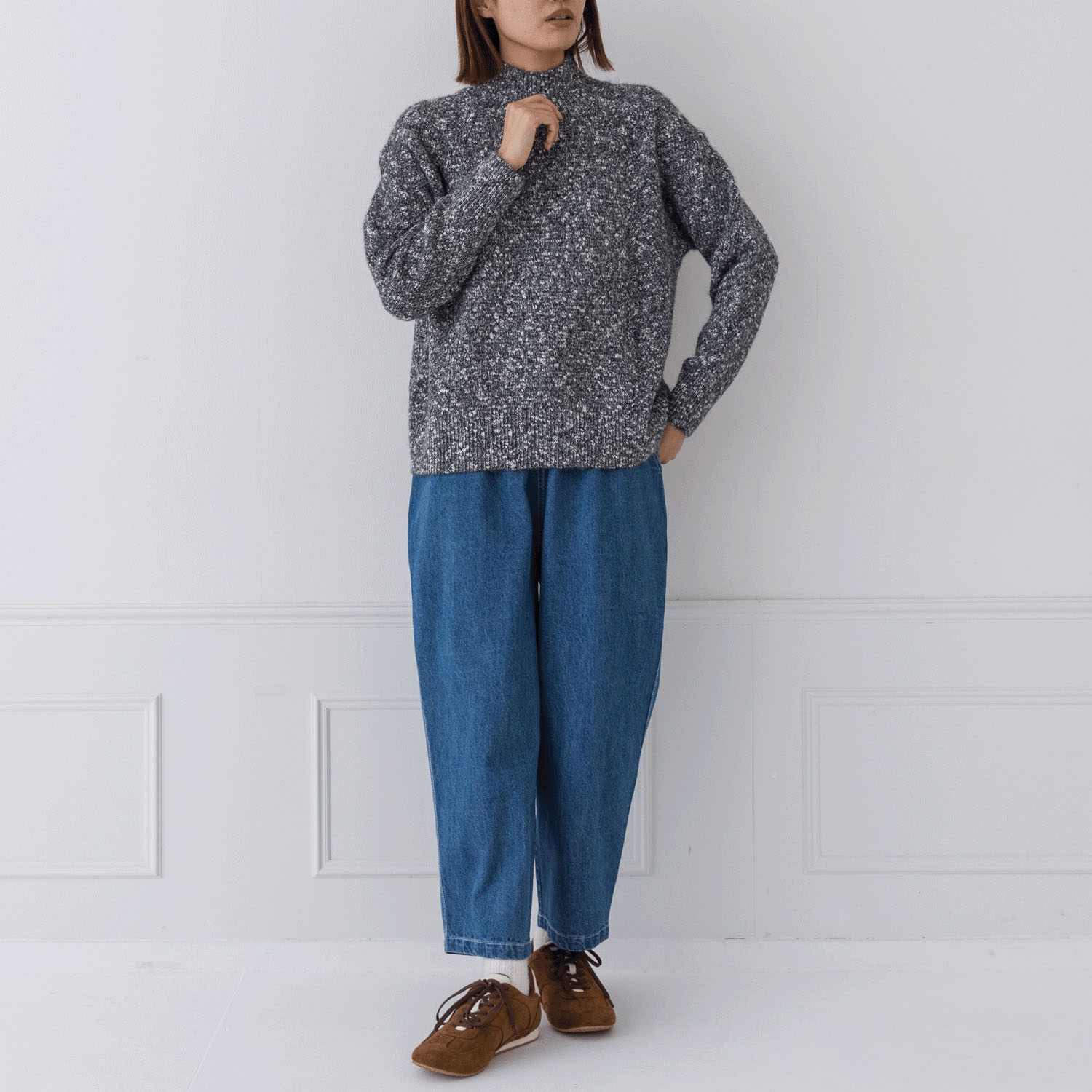 【お取り寄せ】kermu メランジニットカノコ編みハイネックセーター - 画像7