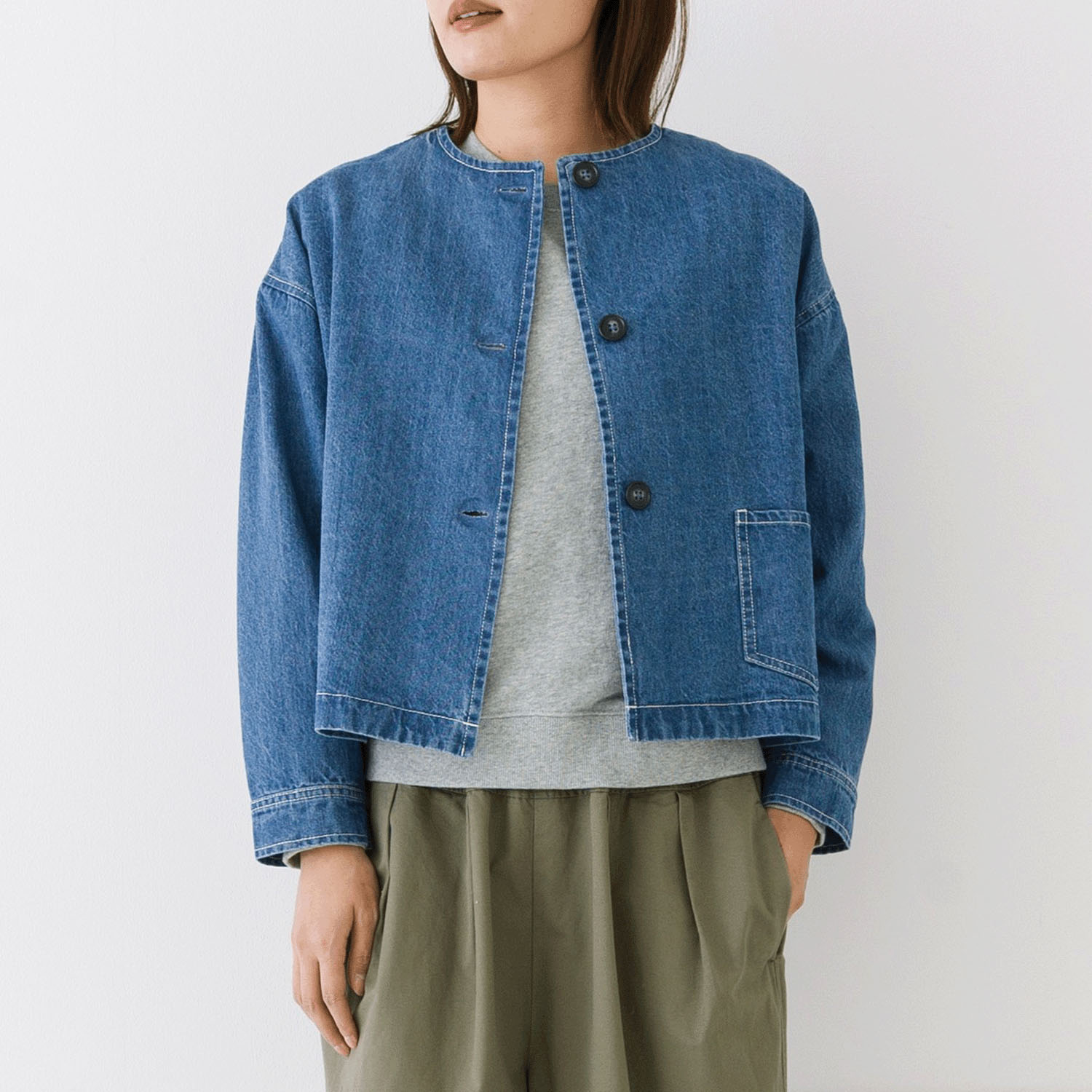 【お取り寄せ】Kermu  9オンスデニムノーカラージャケット - 画像1