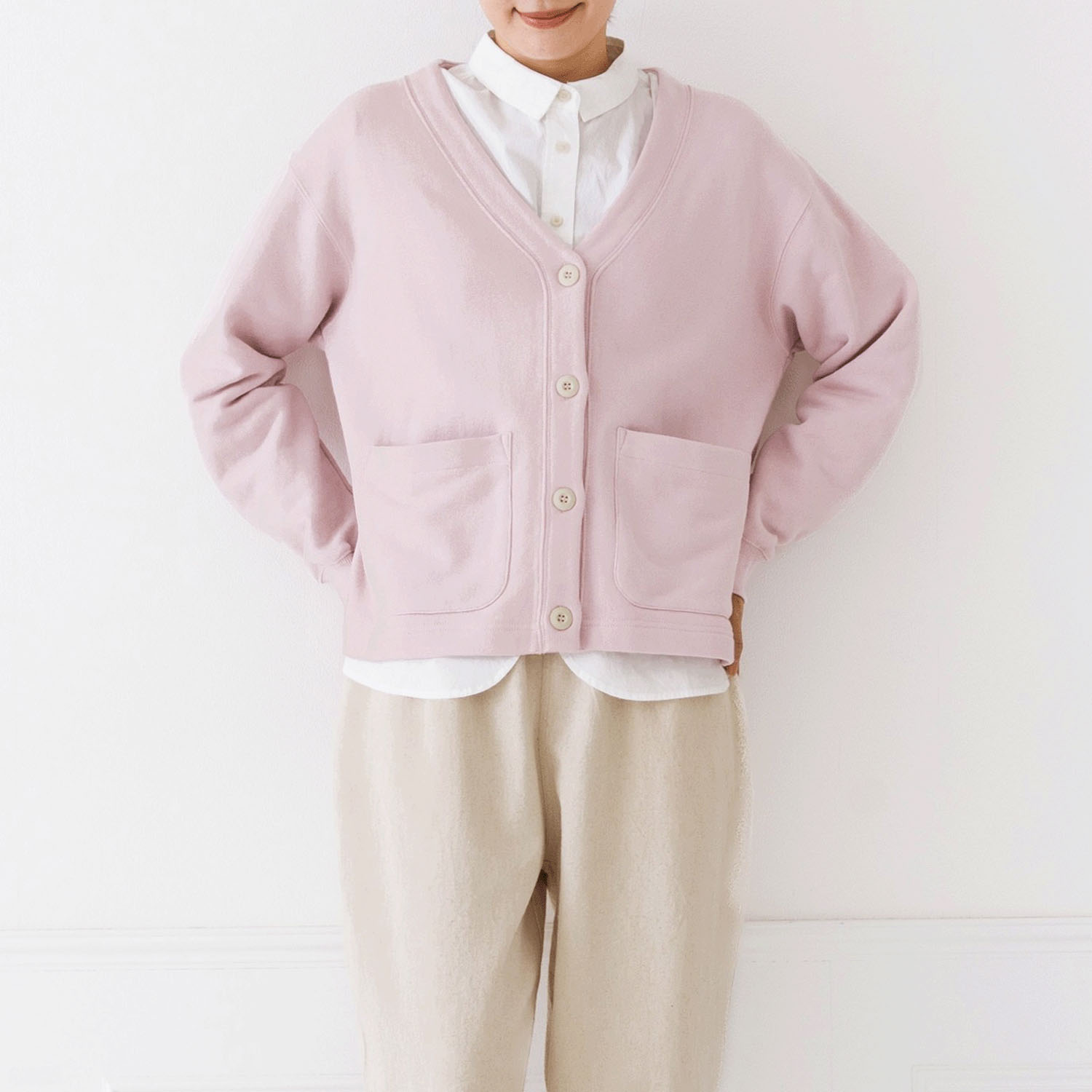 【お取り寄せ】Kermu コットンガーゼ裏毛バイカラーVネックカーディガン - 画像14