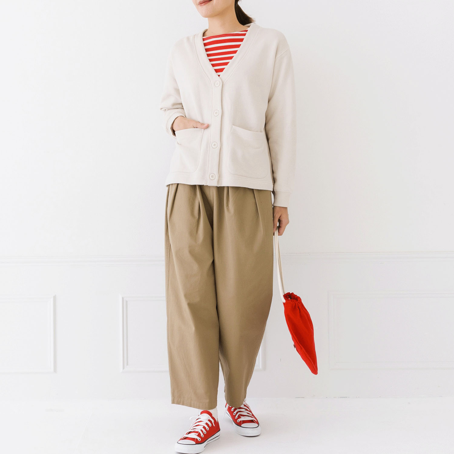 【お取り寄せ】Kermu コットンガーゼ裏毛バイカラーVネックカーディガン - 画像28