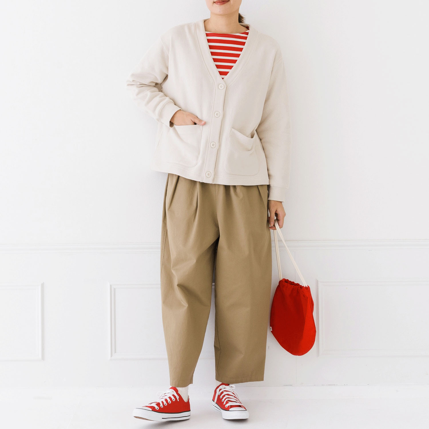 【お取り寄せ】Kermu コットンガーゼ裏毛バイカラーVネックカーディガン - 画像29