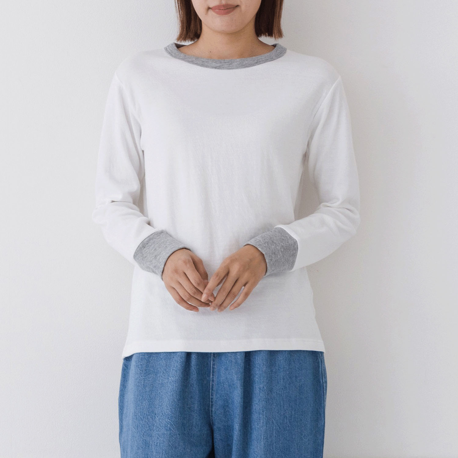 【お取り寄せ】Kermu コットン接結天竺バイカラー長袖Tシャツ - 画像1