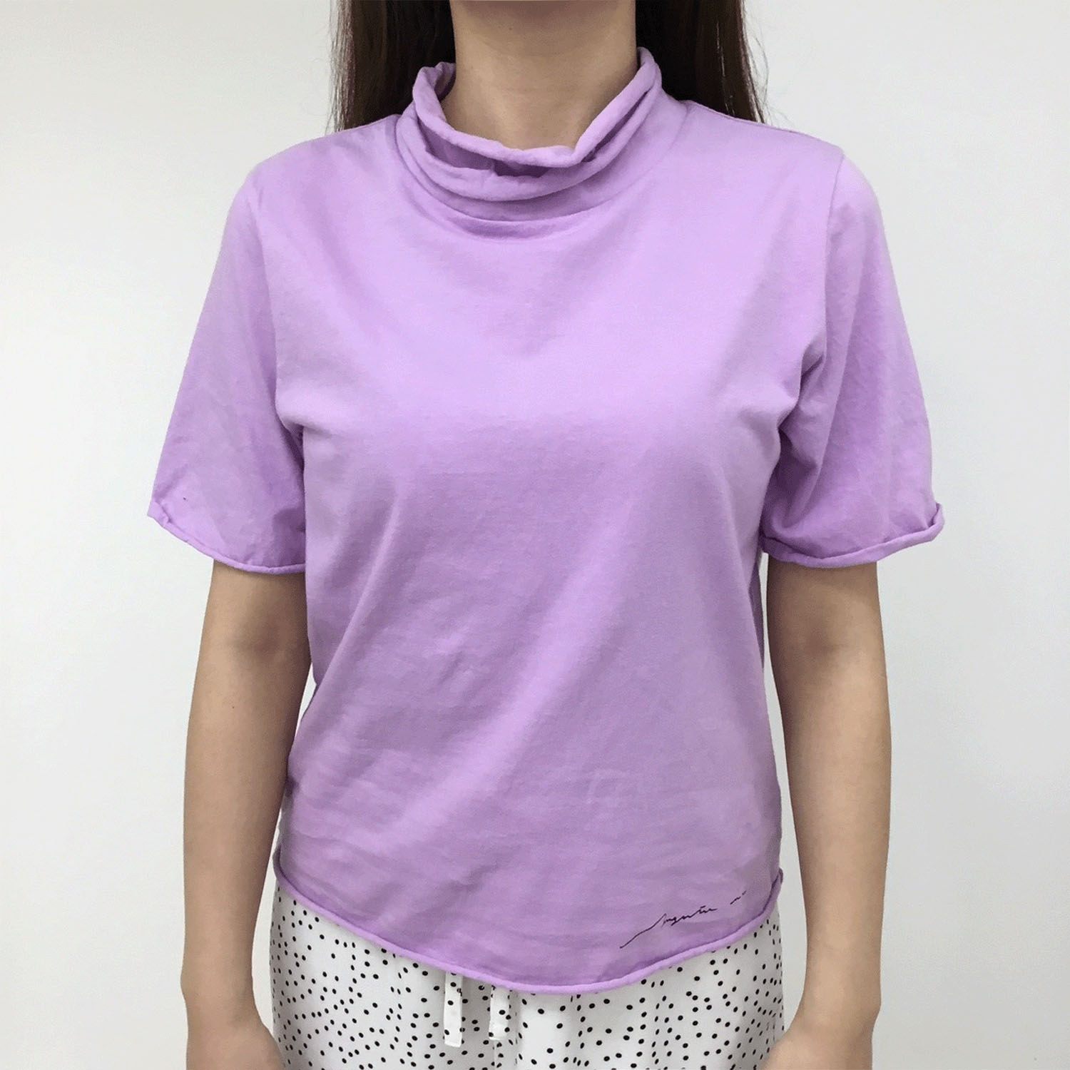 マゼンタ綿天竺2段ロール半袖 - 画像5