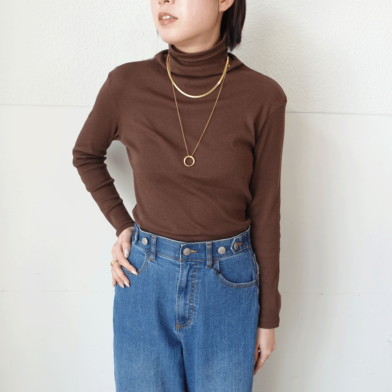 【Insta Live】マゼンタ テレコ12cmボトルネック長袖 - 画像3