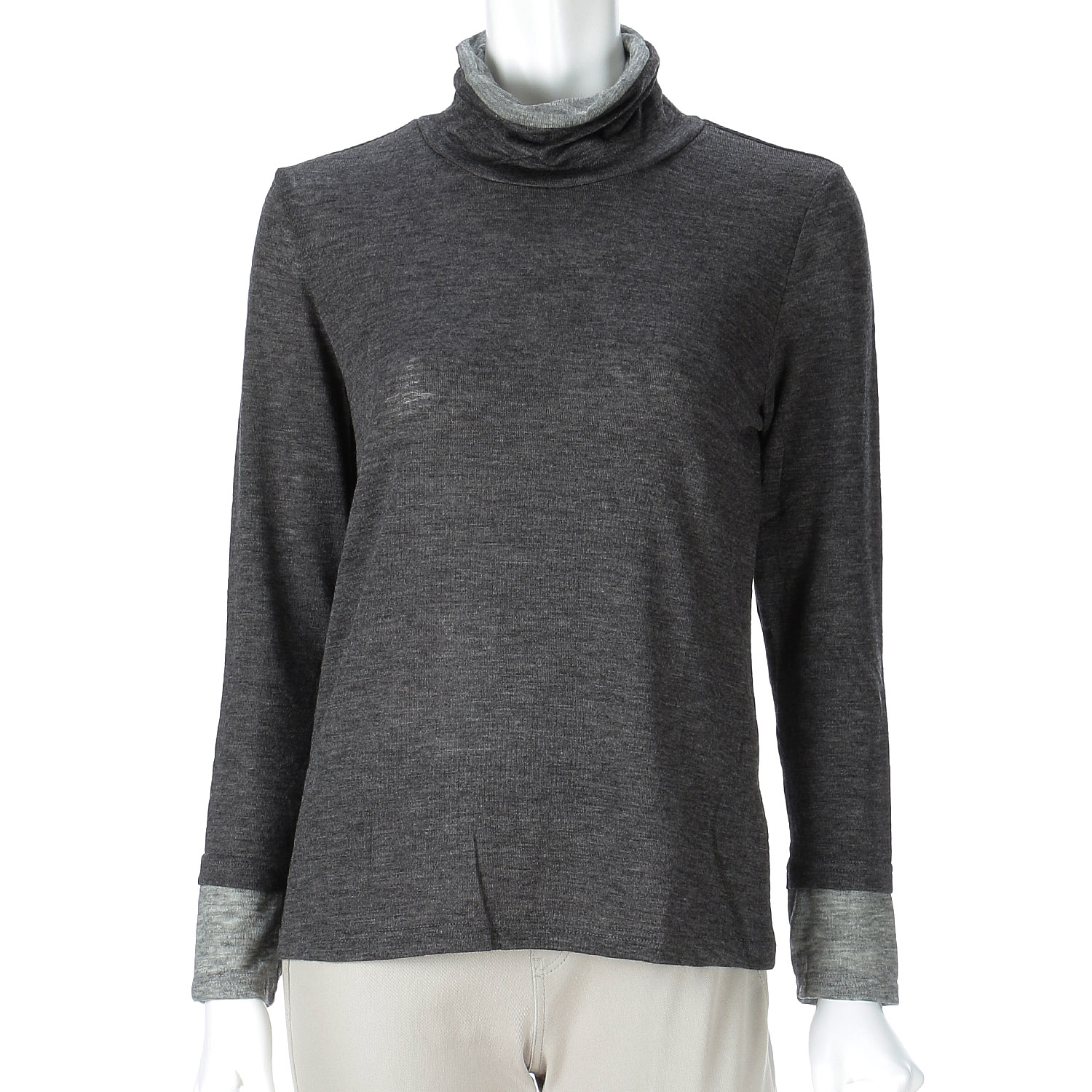 サテンドールひねり配色ハイネックカットソー - 画像7