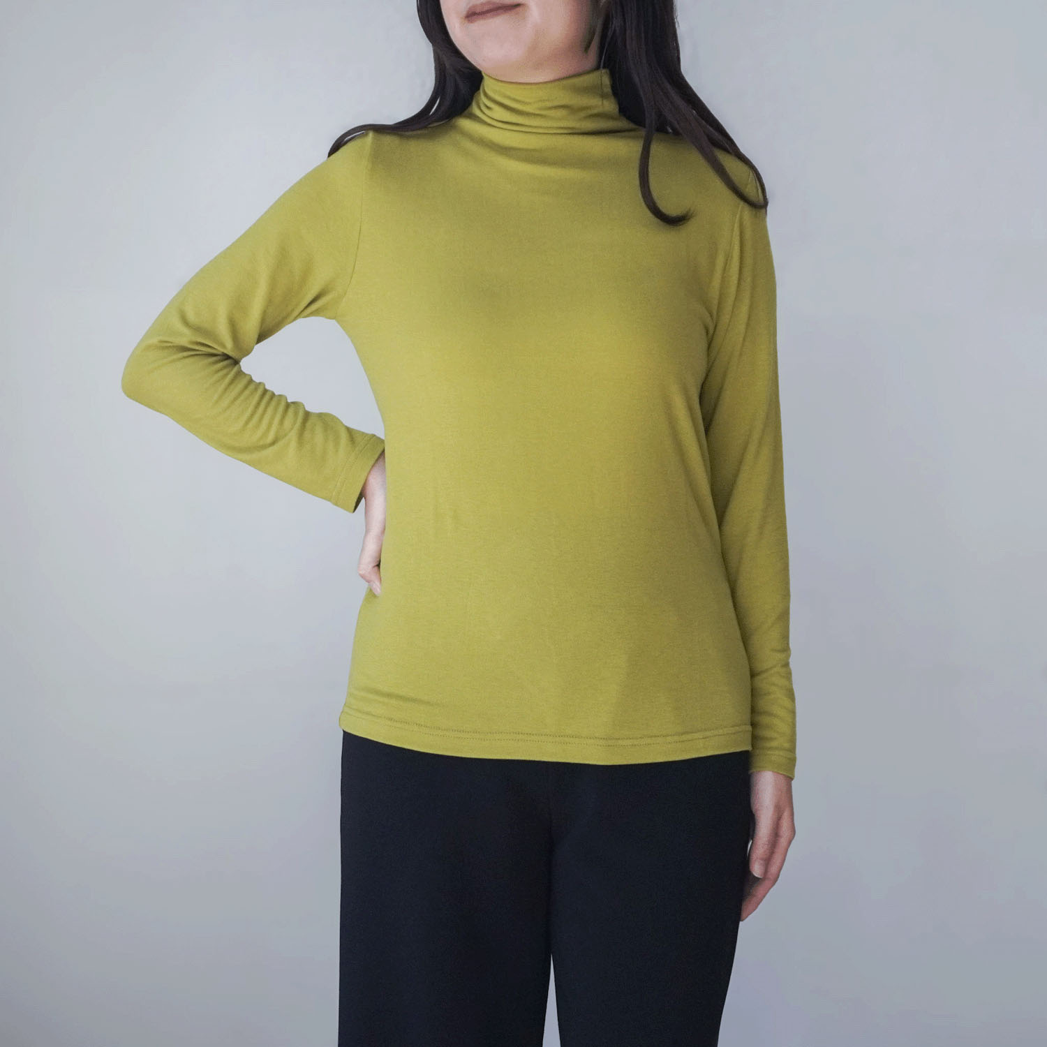 【Insta Live】ミップガーゼ無地ボトルネックカットソー - 画像1