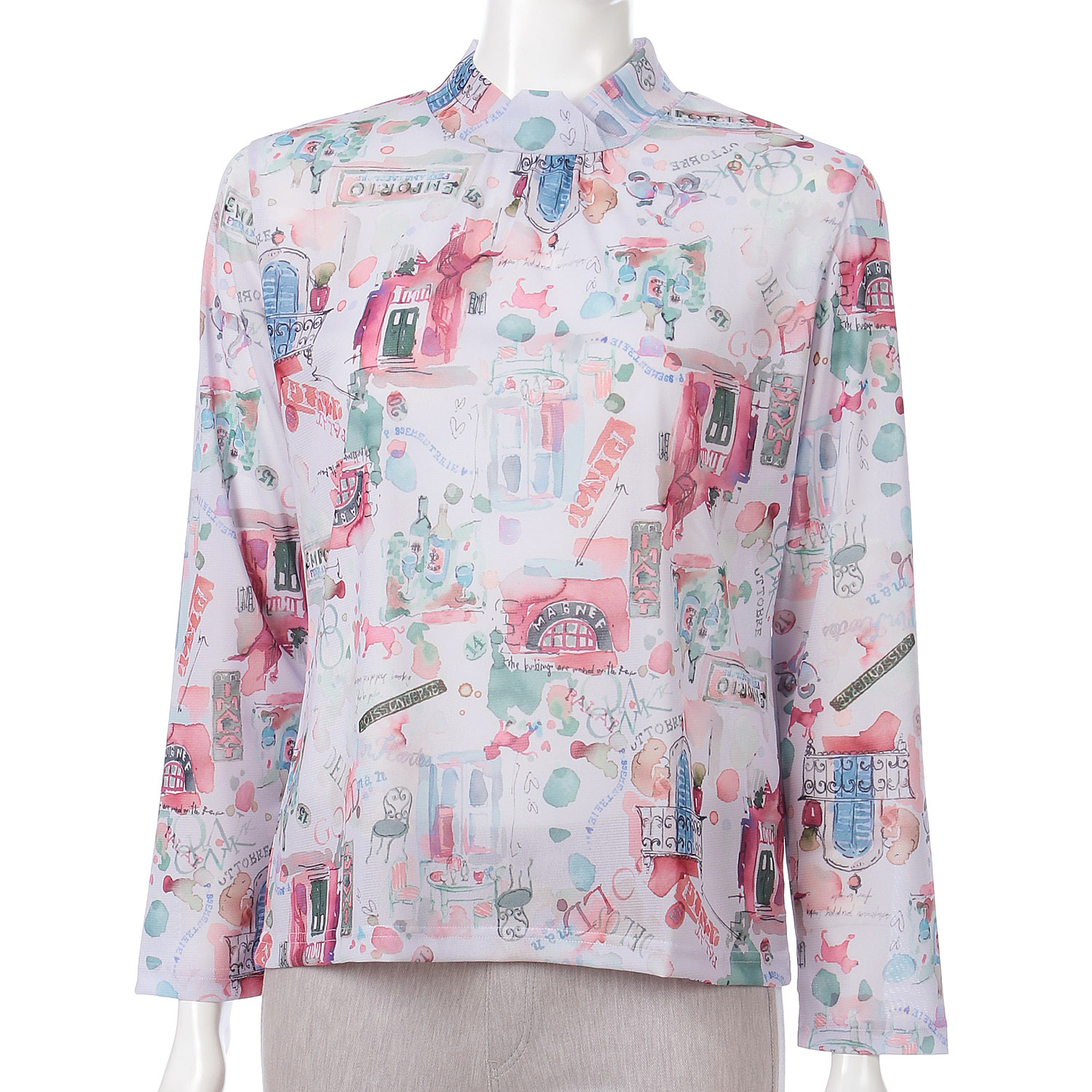 チュールメッシュ風景柄長袖プルオーバー - 画像4