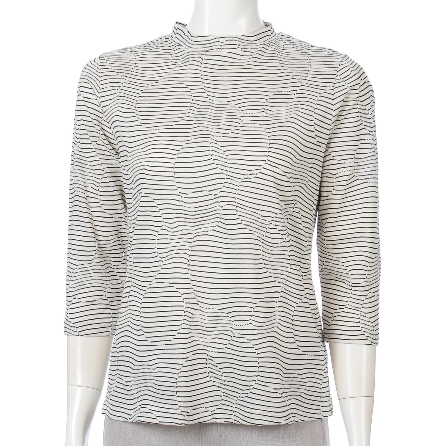 細ボーダータックジャカードチビハイネック7分袖 - 画像2