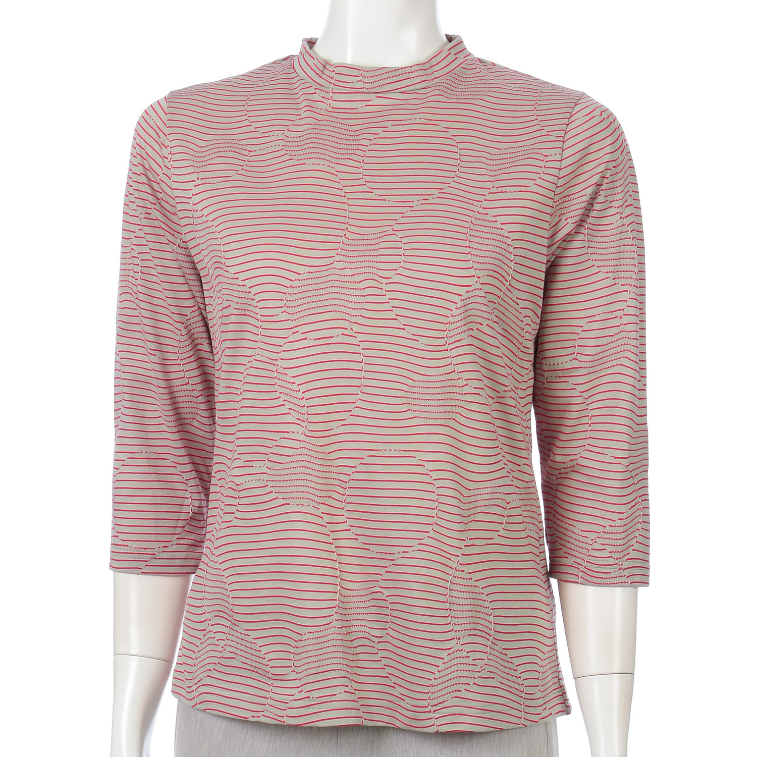 細ボーダータックジャカードチビハイネック7分袖 - 画像4