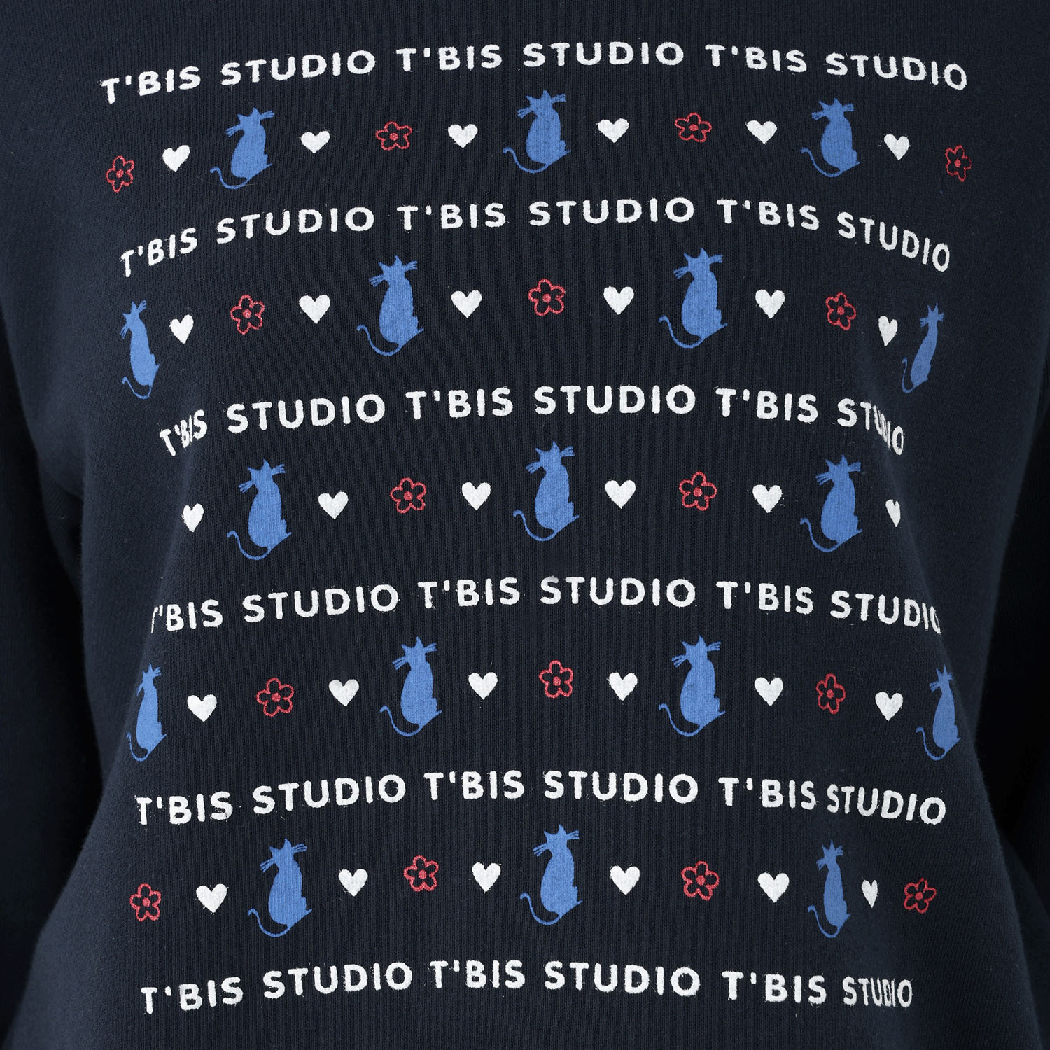 T’BIS STUDIO 長袖裏毛猫プリントクルーネックトレーナー - 画像12