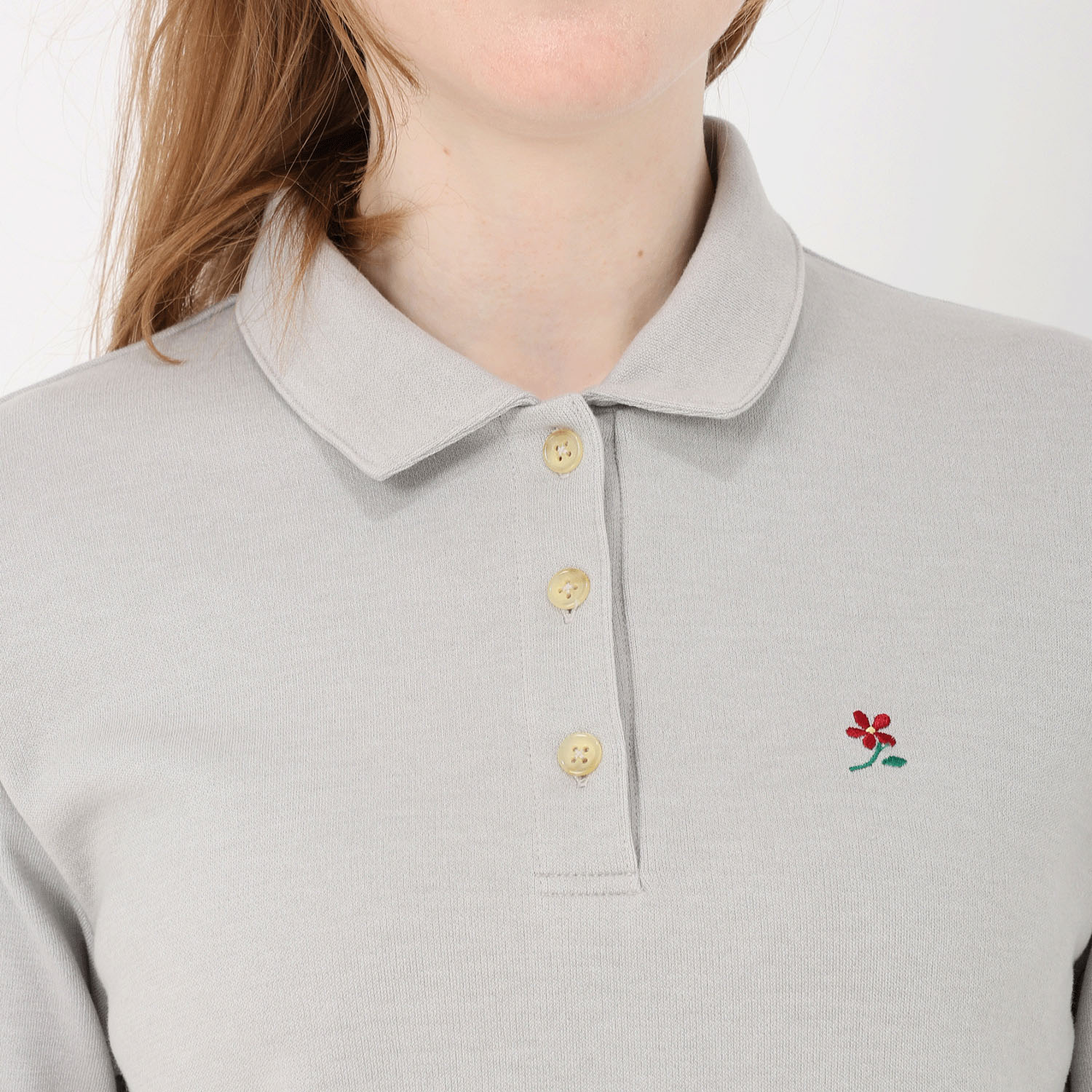 T’BIS STUDIO 長袖ダブルフェイス花刺繍ポロシャツ - 画像2