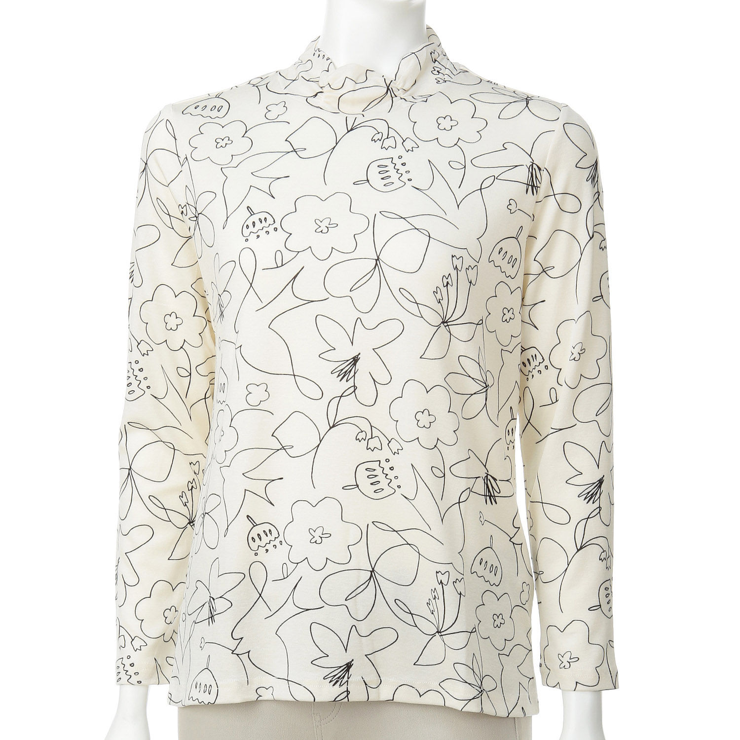 線柄プリントシャーリングネックカットソー - 画像2