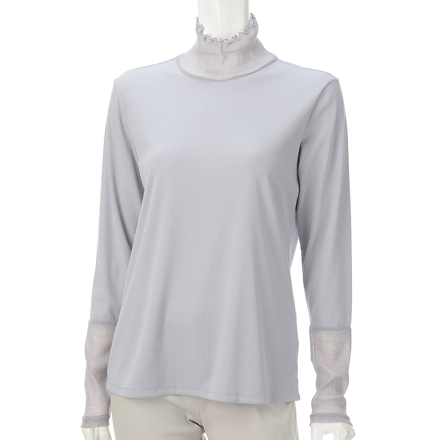 リブ×ラメ入りパワーネットカットソー - 画像2