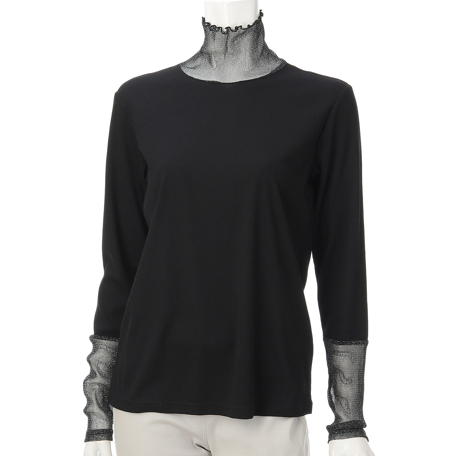 リブ×ラメ入りパワーネットカットソー - 画像3