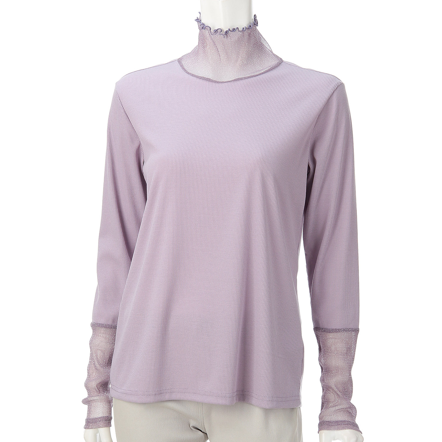 リブ×ラメ入りパワーネットカットソー - 画像5