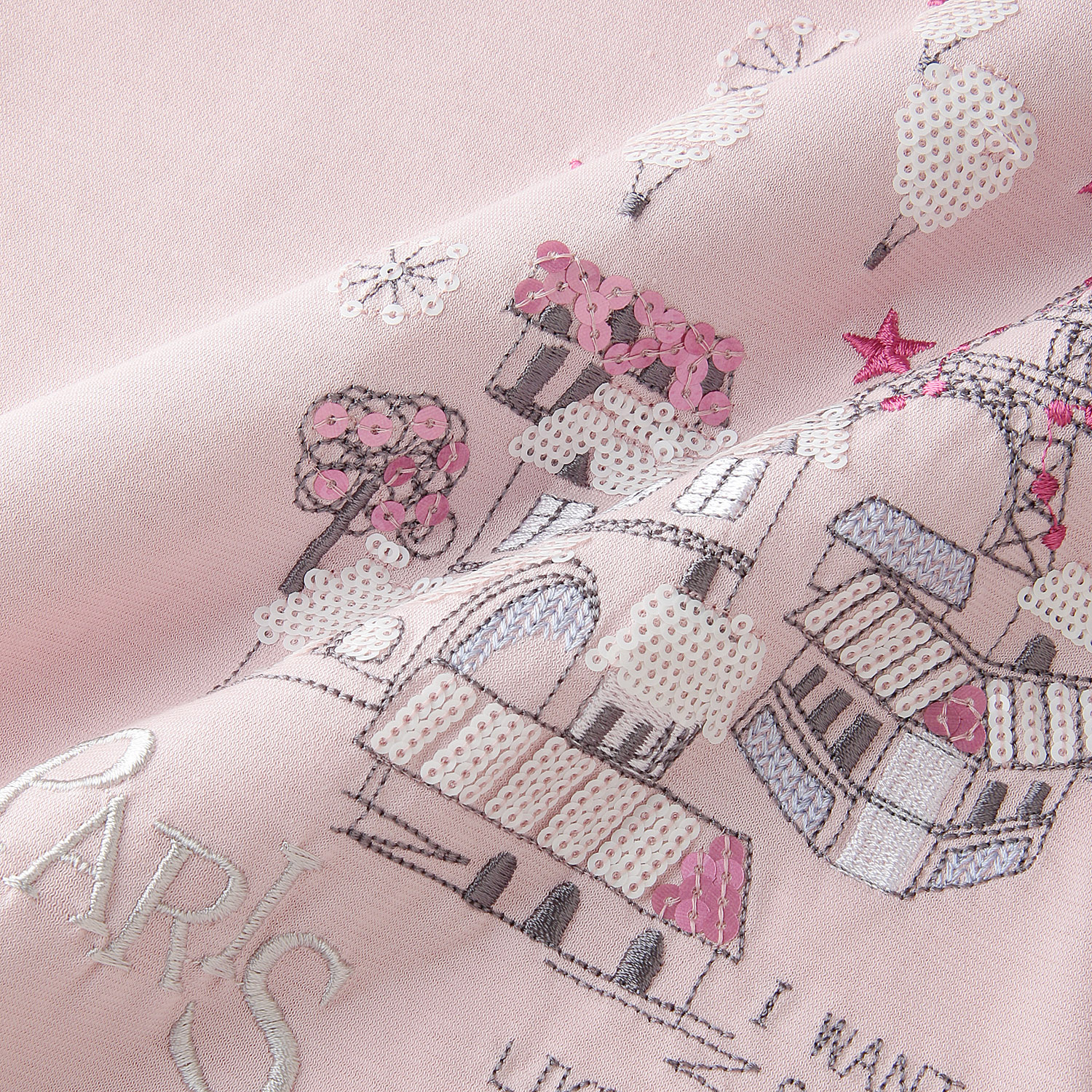 丸首5分袖刺繍 エッフェル塔柄Tシャツ - 画像5