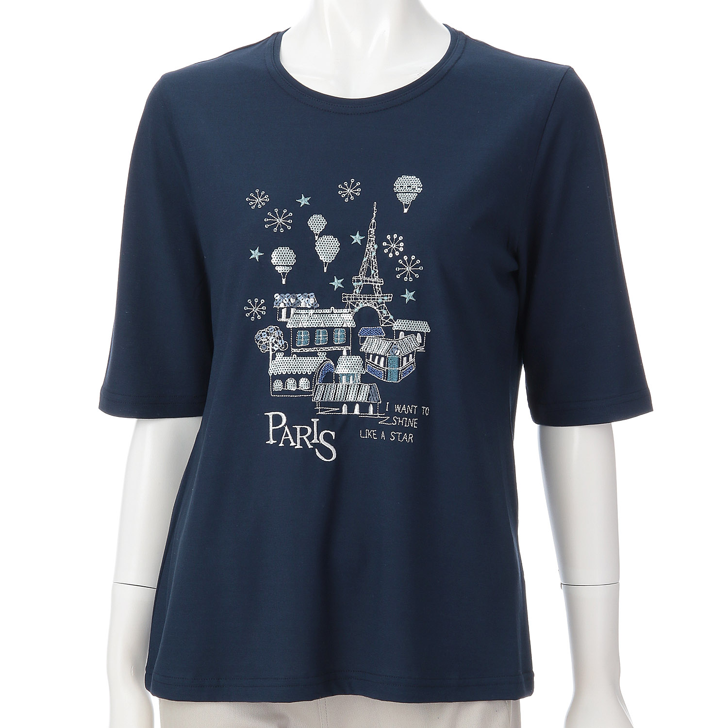 丸首5分袖刺繍 エッフェル塔柄Tシャツ - 画像7