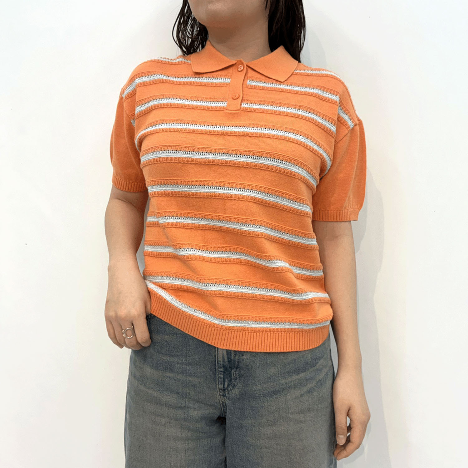 T’BIS STUDIO ボーダー柄半袖サマーニットポロシャツ - 画像2